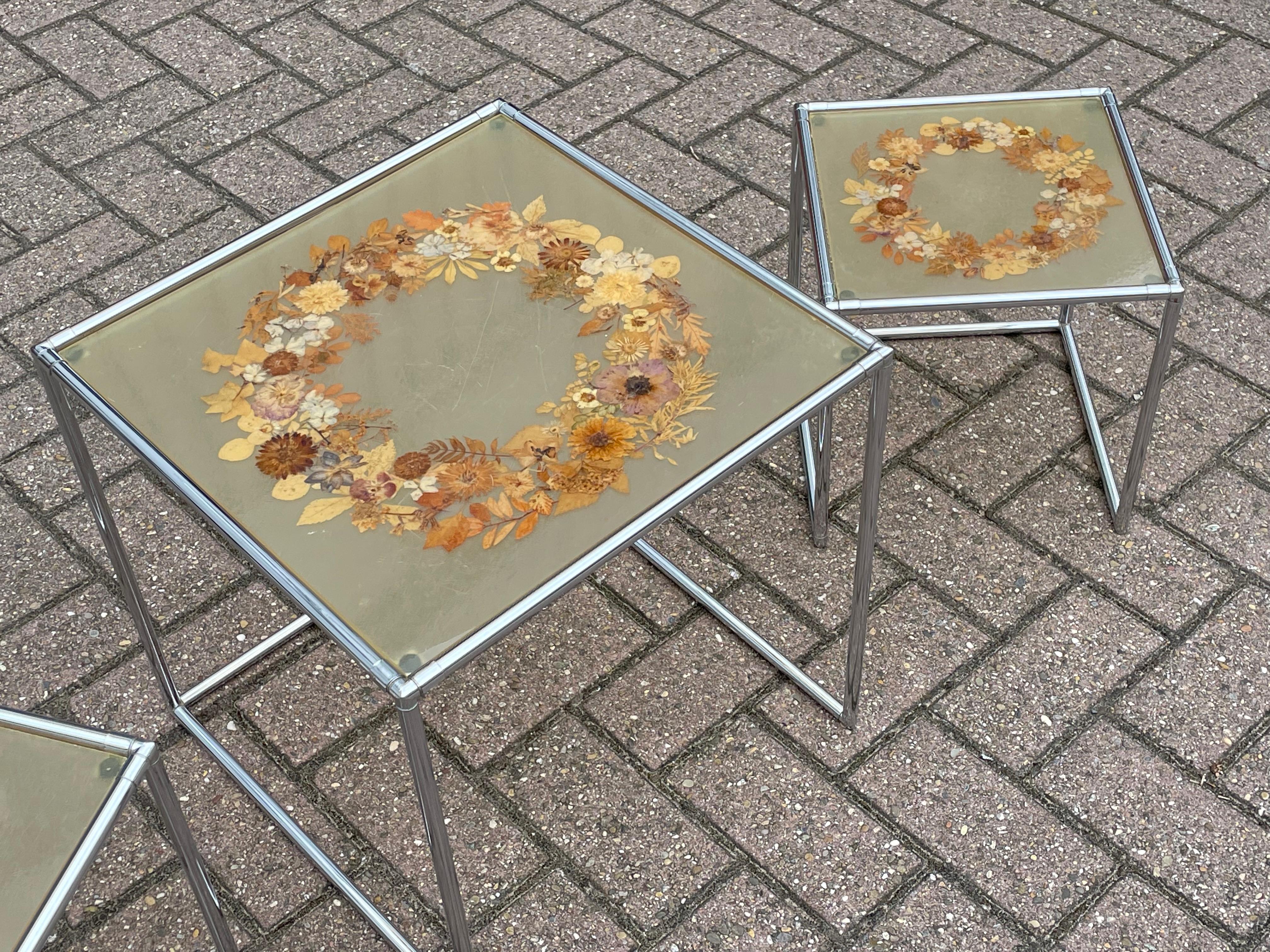 Rare Mid-Century Modern, French Set of Chrome & Resin Inlaid Tables by Accolay For Sale 12