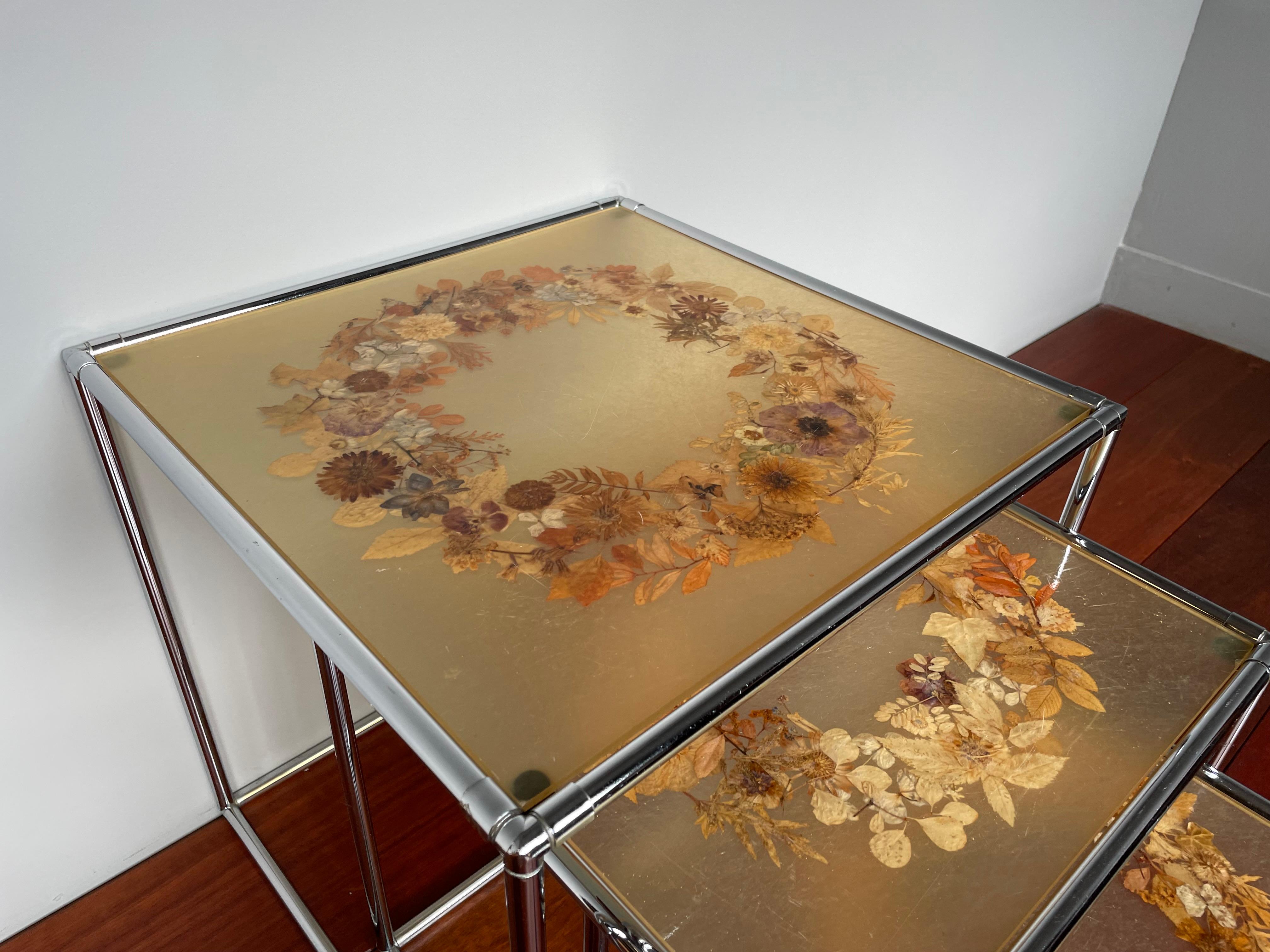 Rare Mid-Century Modern, French Set of Chrome & Resin Inlaid Tables by Accolay For Sale 13