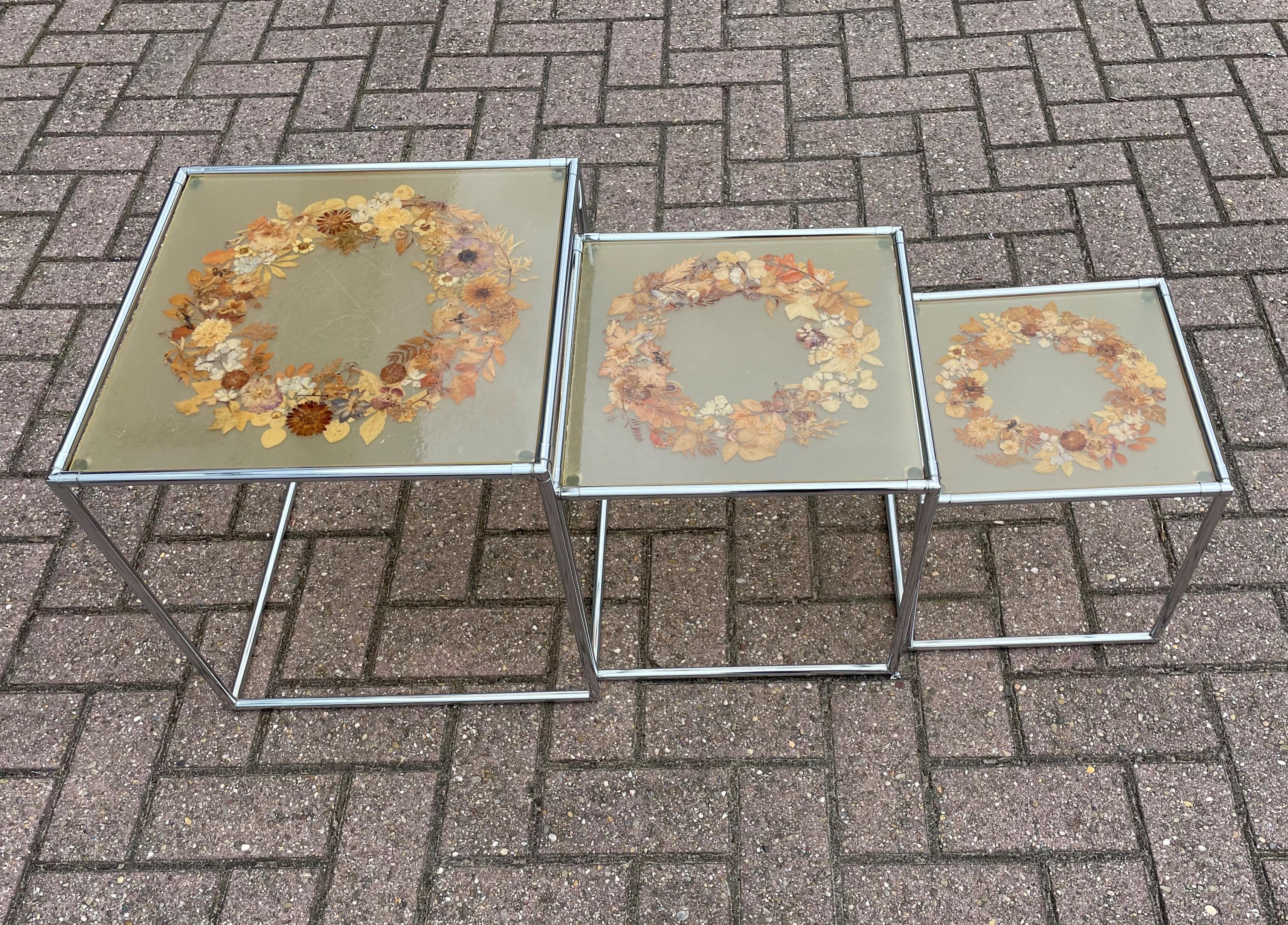 Rare Mid-Century Modern, French Set of Chrome & Resin Inlaid Tables by Accolay In Good Condition For Sale In Lisse, NL