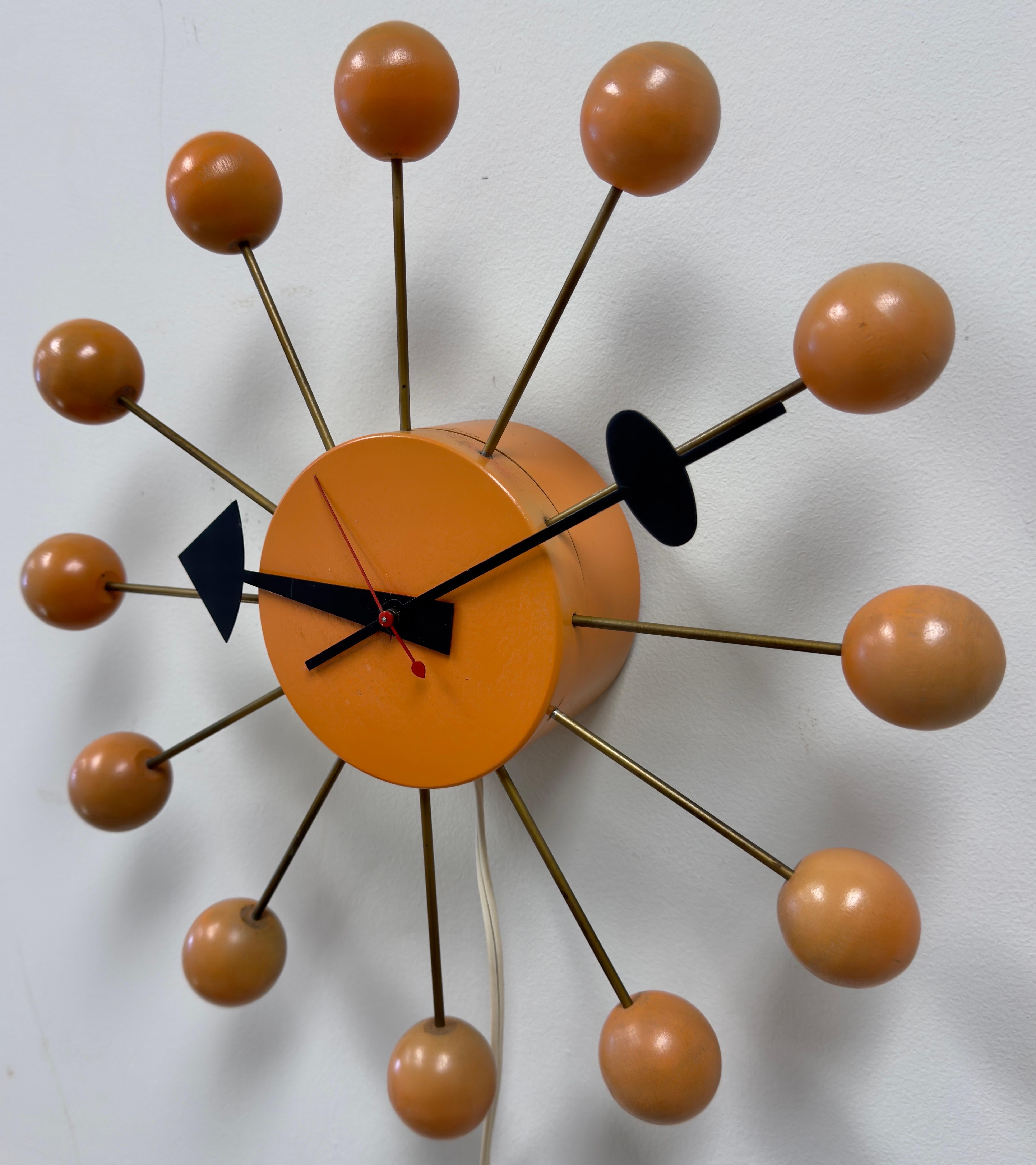 American Rare Mid Century Modern George Nelson Orange Ball Clock Model 4755 For Sale