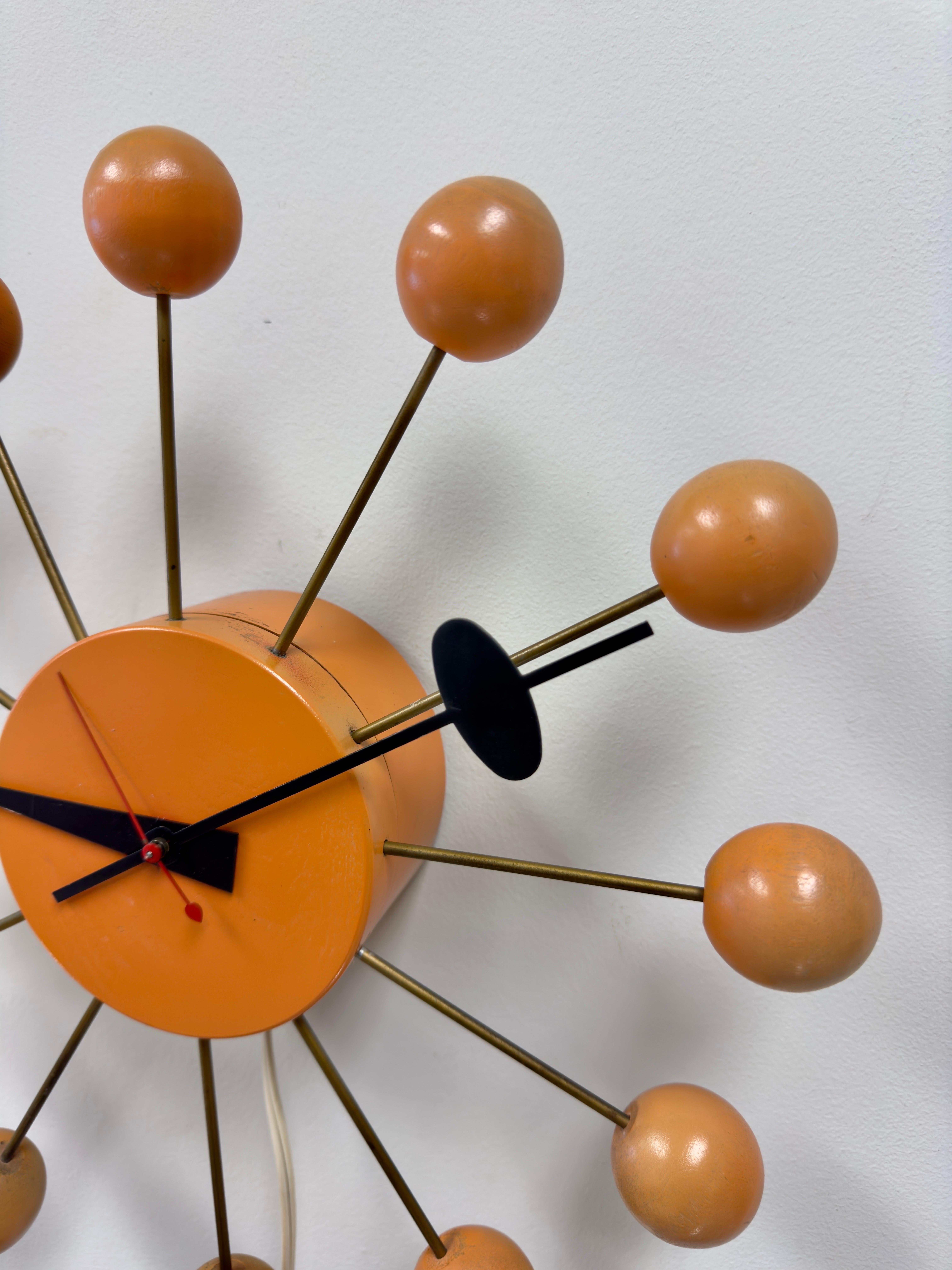 Metal Rare Mid Century Modern George Nelson Orange Ball Clock Model 4755 For Sale