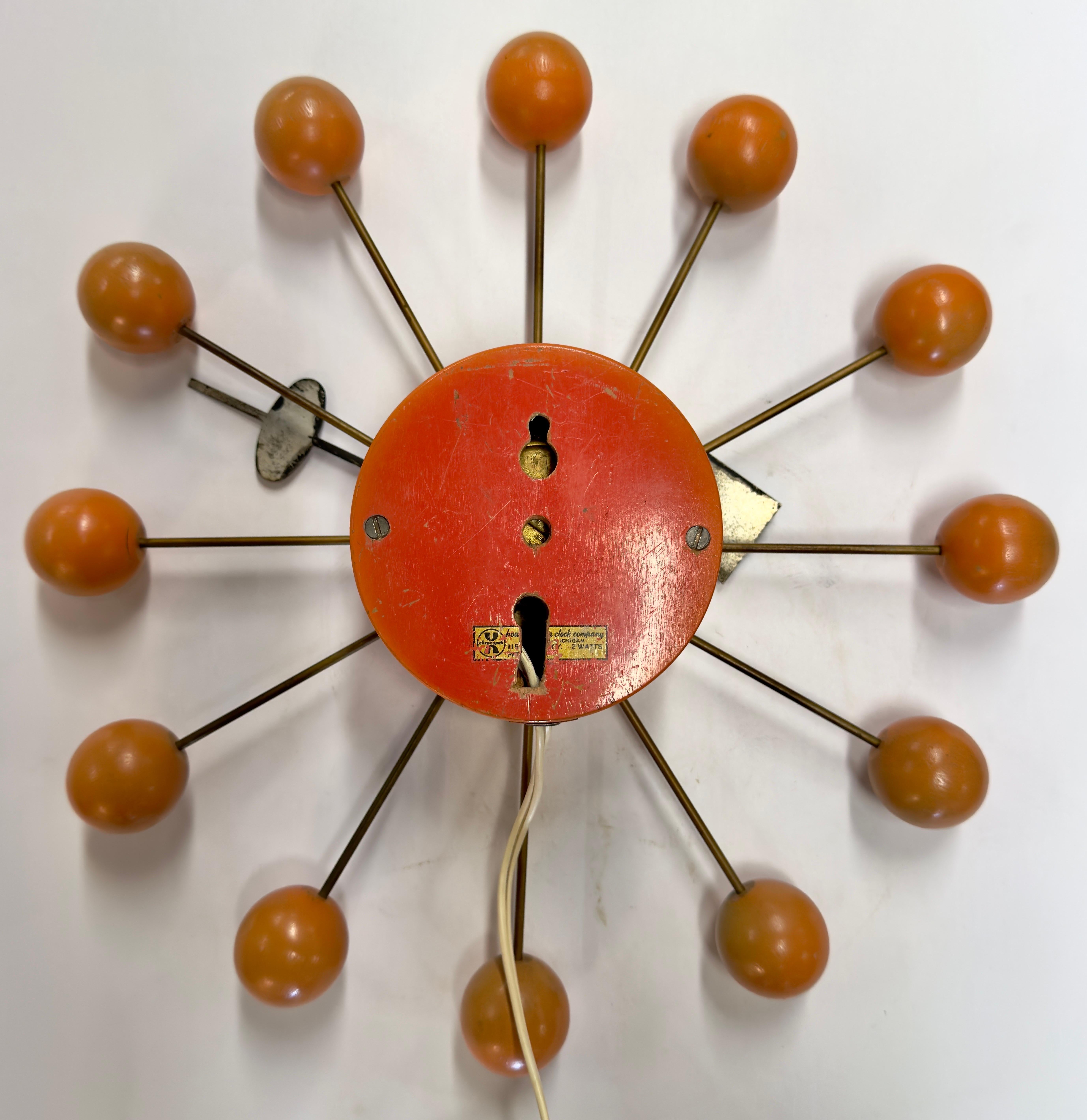 Rare Mid Century Modern George Nelson Orange Ball Clock Model 4755 For Sale 1
