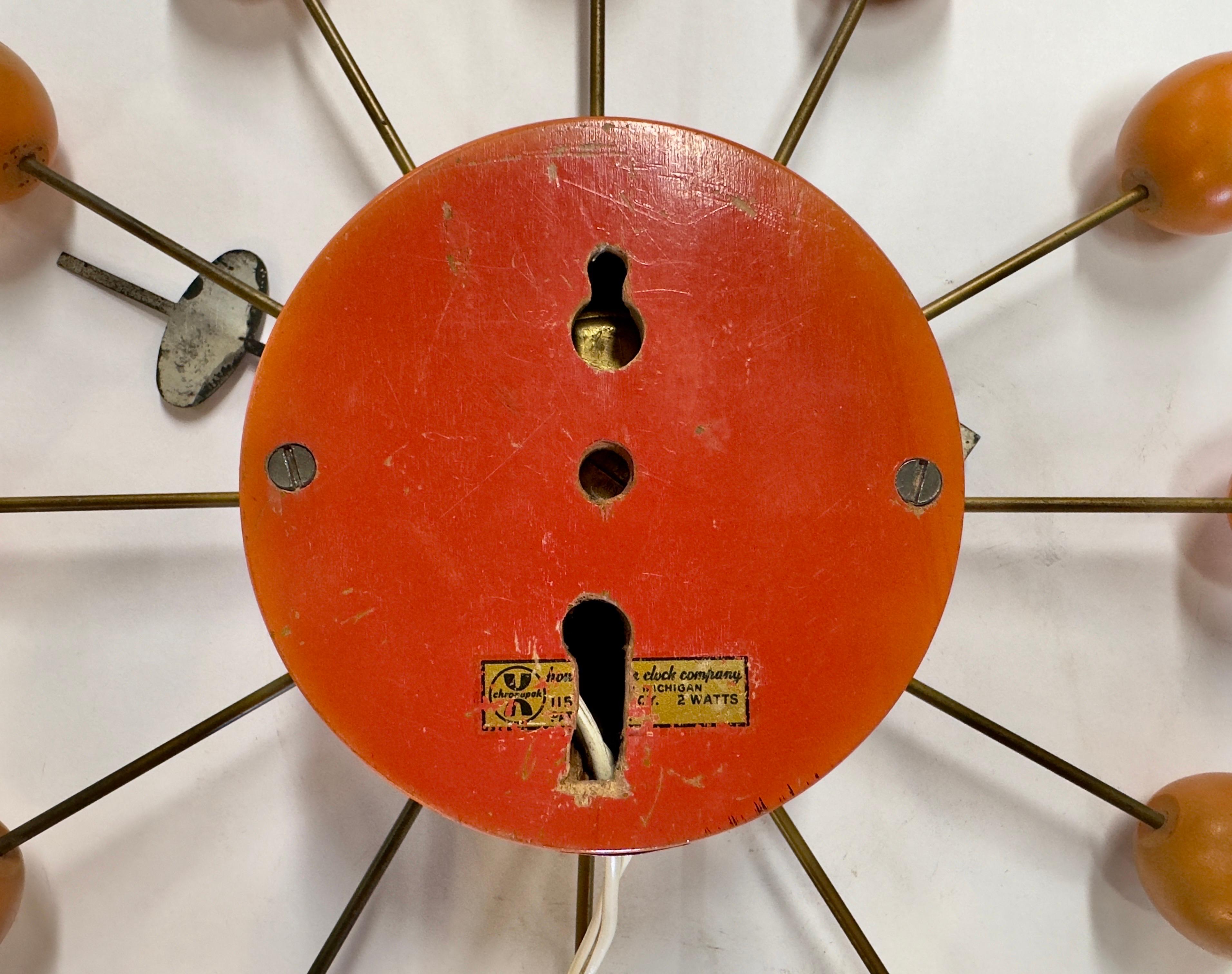 Rare Mid Century Modern George Nelson Orange Ball Clock Model 4755 For Sale 2