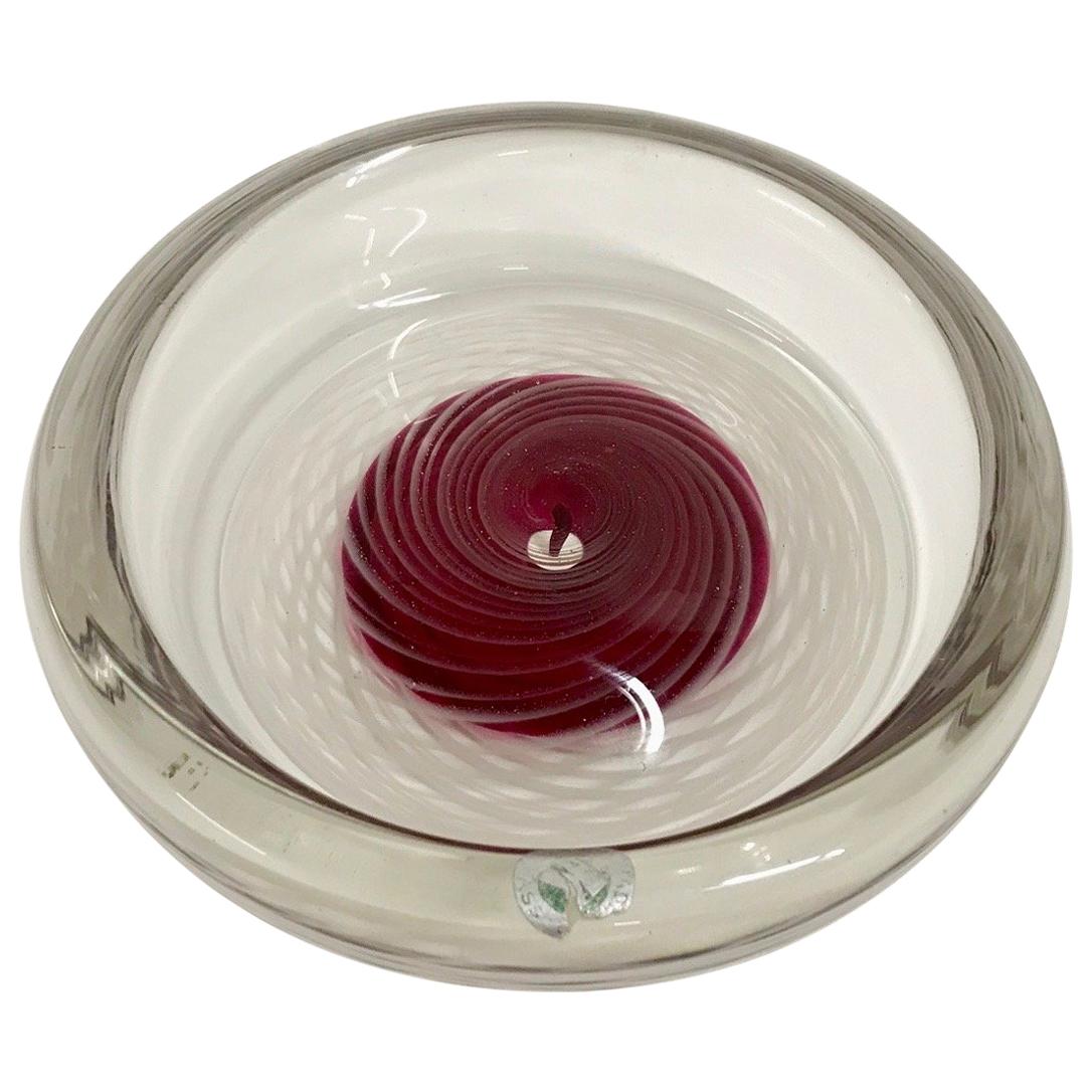Rare Mid-Century Modern Hadeland Red Swirl Art Glass by Willy Johansson