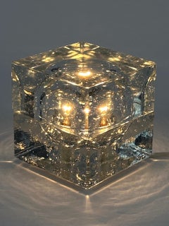 Rare Mid Century Modern Hand-Blown Ice-Glass Cube Table Lamp by Wila Germany