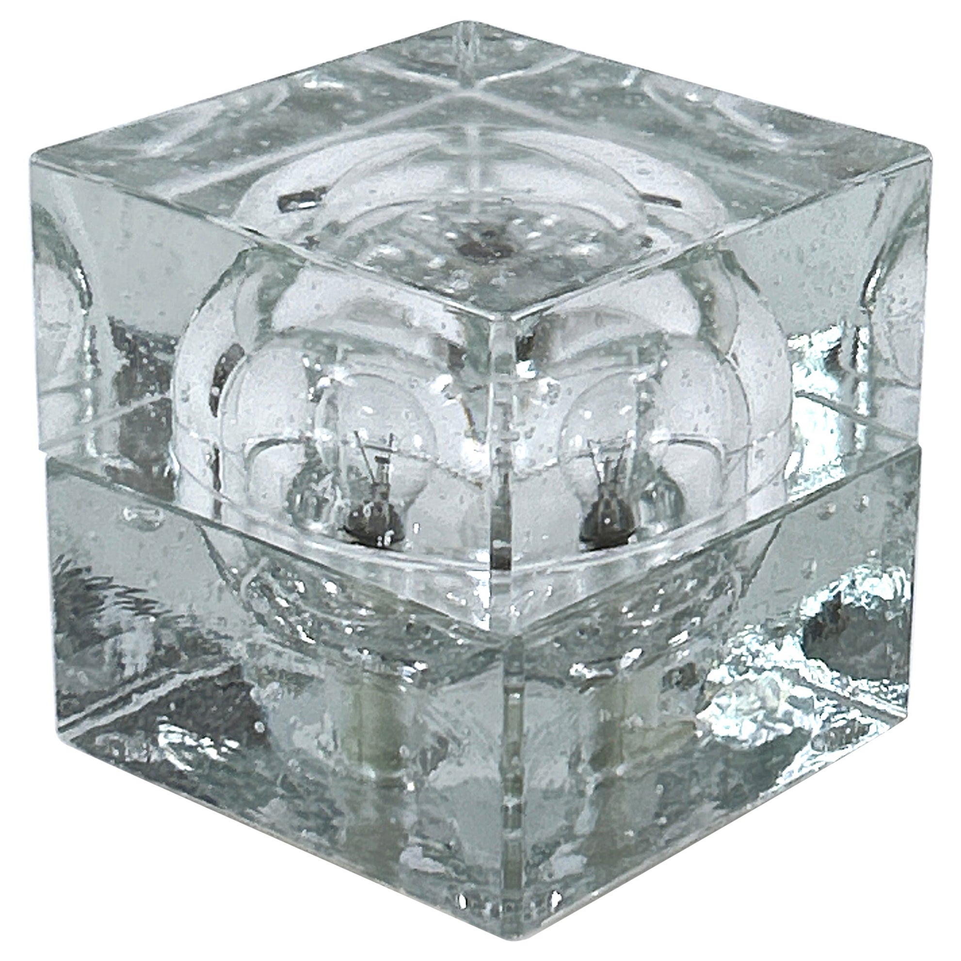 Rare Mid Century Modern Hand-Blown Ice-Glass Cube Table Lamp by Wila Germany For Sale
