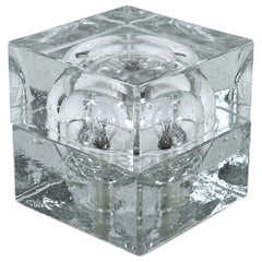 Rare Mid Century Modern Hand-Blown Ice-Glass Cube Table Lamp by Wila Germany
