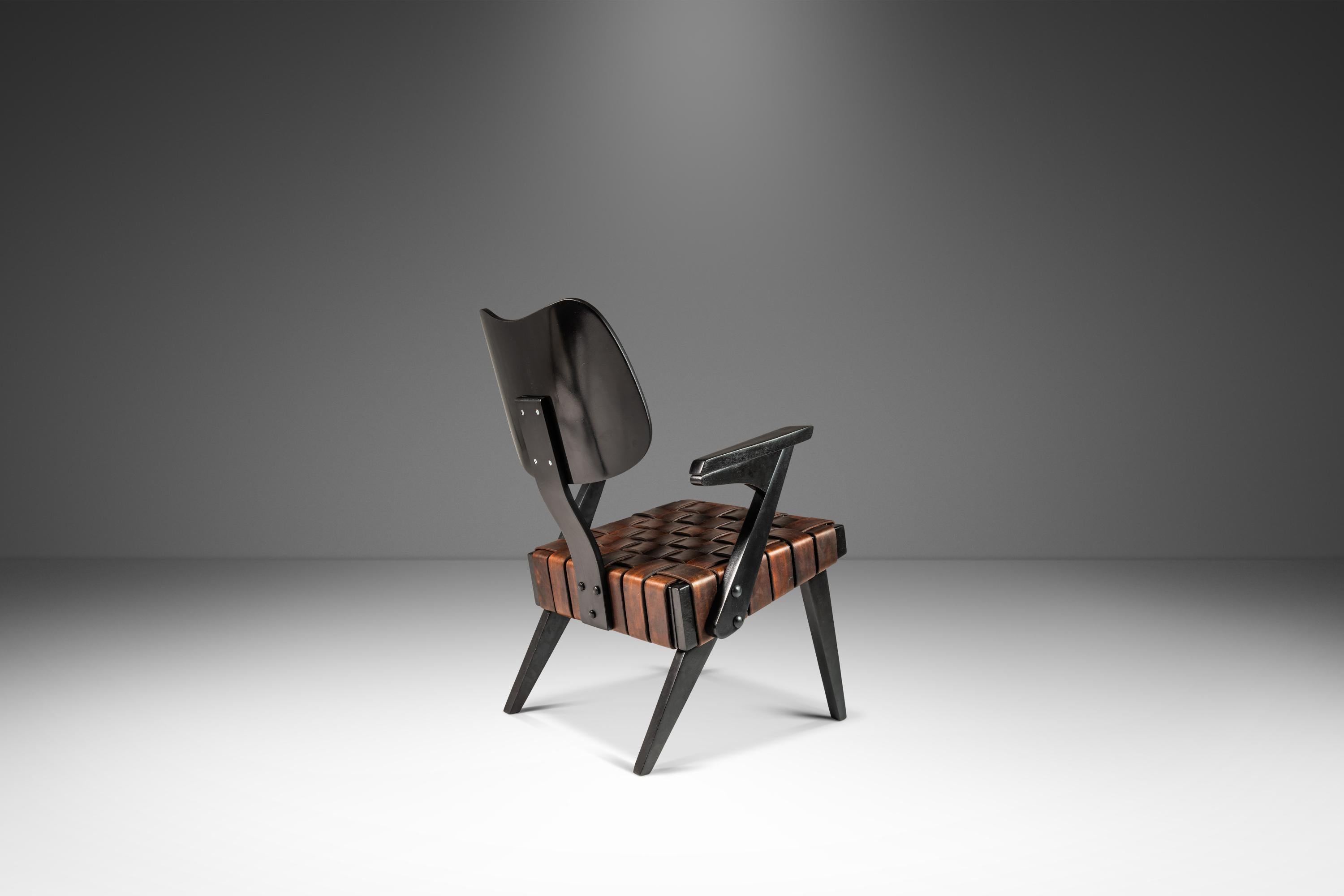 American Rare Mid-Century Modern Hand-Tooled Leather Ruspan Chair by Russell Spanner, 60s