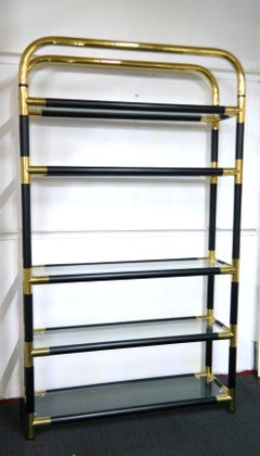 Rare Mid-Century Modern/Hollywood Regency Brass and Glass Bookshelf, 1970s
