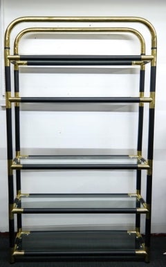 Rare Mid-Century Modern/Hollywood Regency Brass and Glass Bookshelf, 1970s