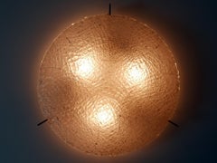 Rare Mid Century Modern Ice Glass Flush Mount or Sconce by Kaiser Leuchten 1960s