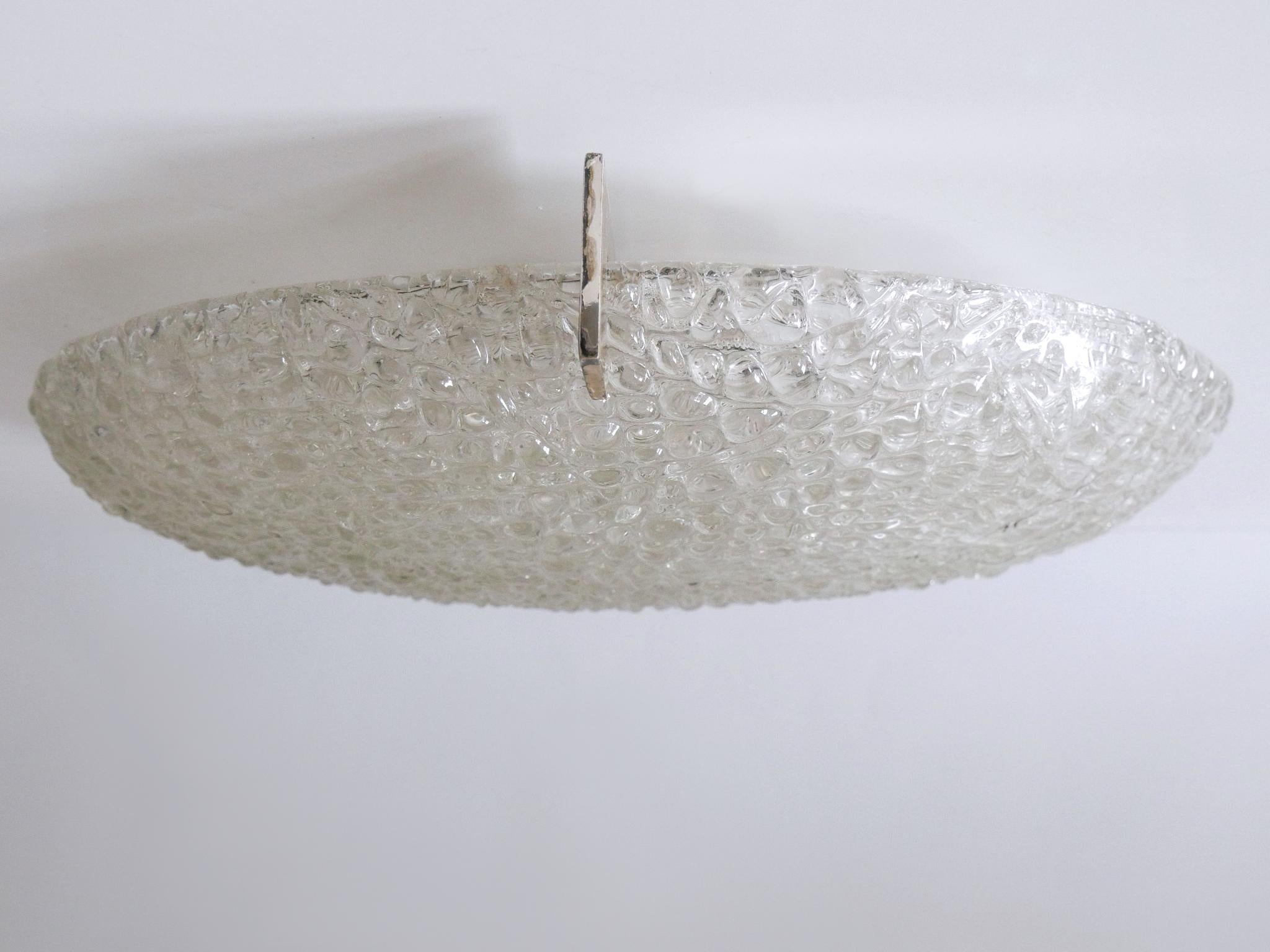 Metal Rare Mid Century Modern Ice Glass Flush Mount or Sconce by Kaiser Leuchten 1960s For Sale