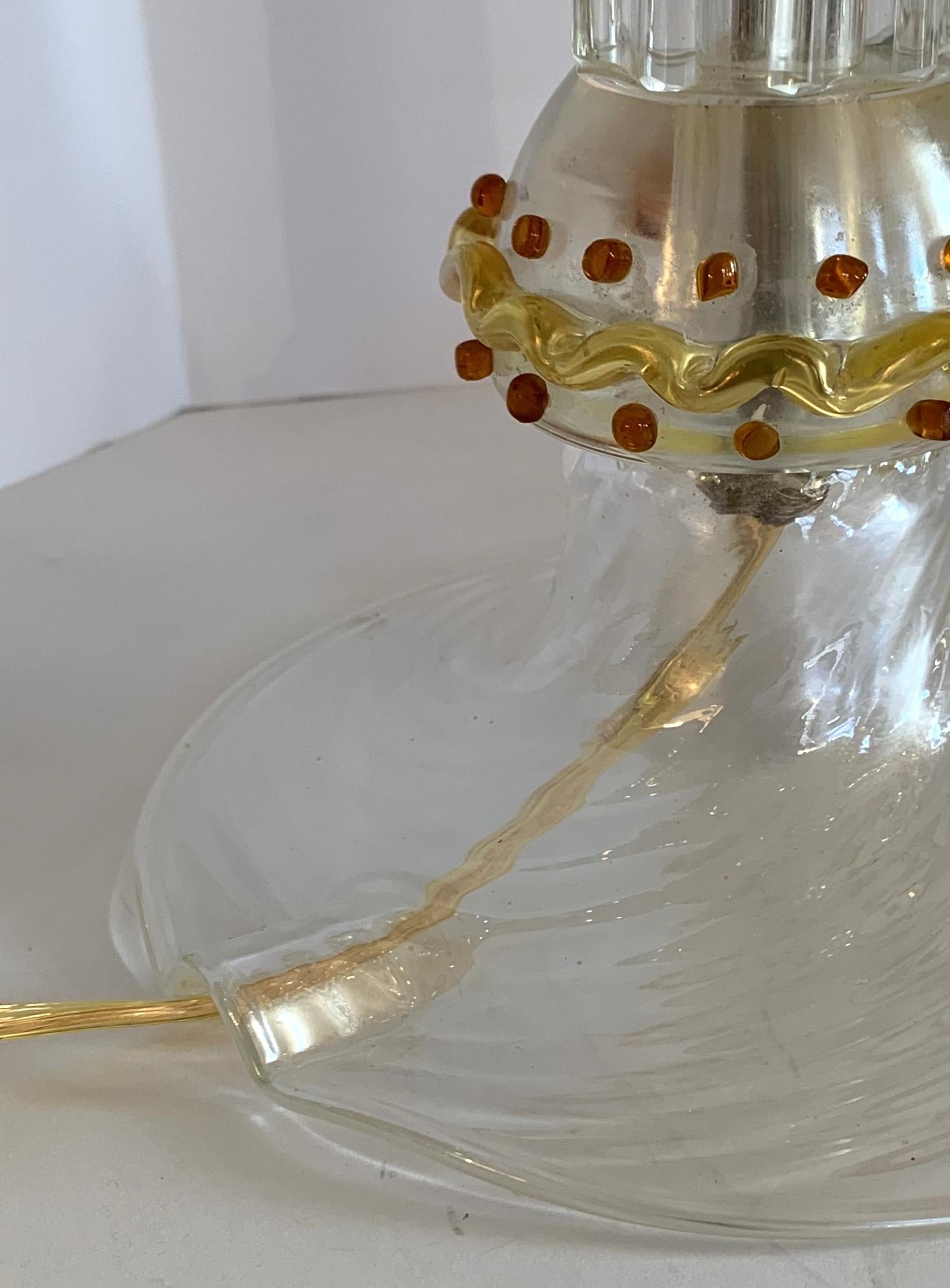 Brass Rare Mid-Century Modern Italian Murano Venetian Iridescent Lamps Cenedese, Pair For Sale