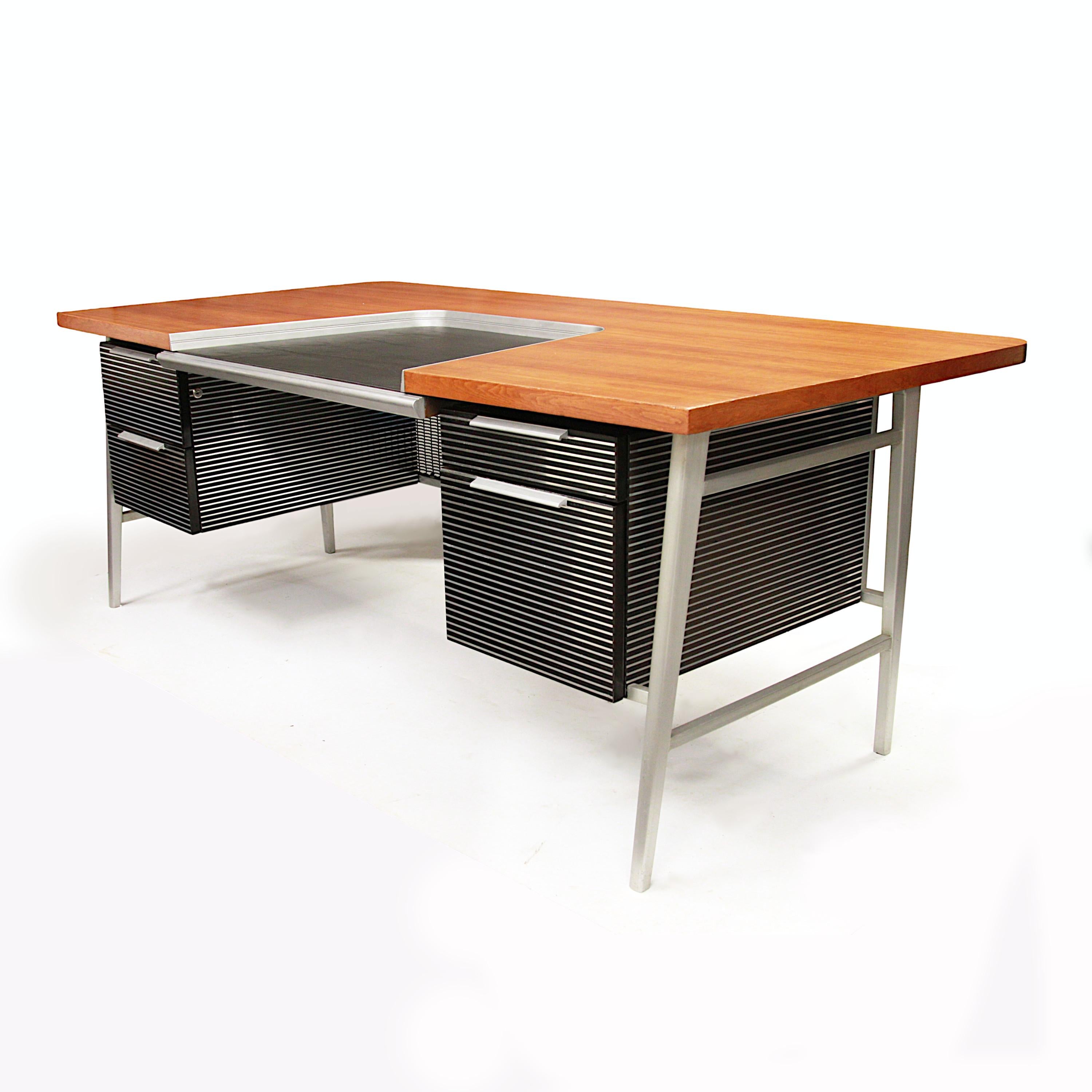 This remarkable piece is one of the most spectacular desk designs to come out of the Mid-Century era.  Designed by architect Gordon Bunshaft for GF Studios (a division of the General Fireproofing Co.), this desk has just about everything going for