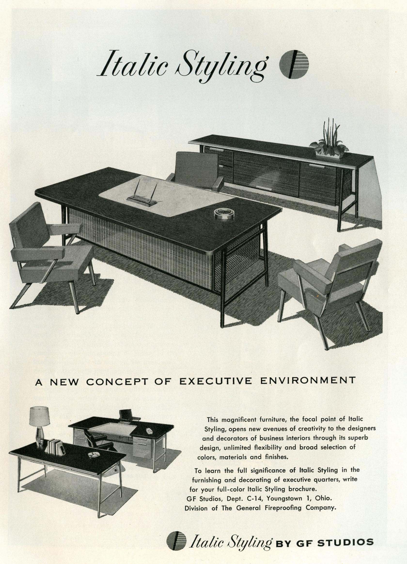 Rare Mid Century Modern Italic Executive Desk by Gordon Bunshaft for GF Studios For Sale 1