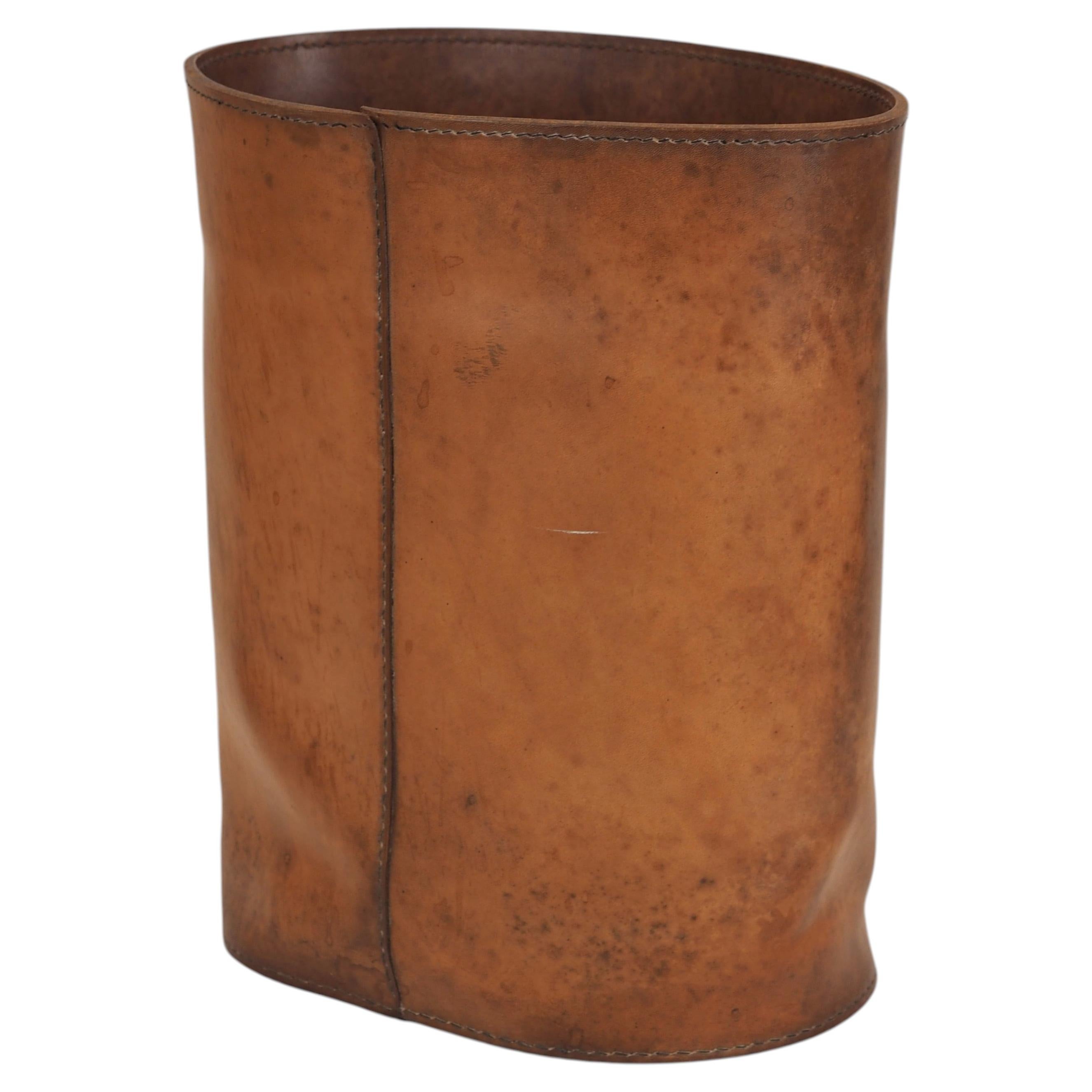 Rare Mid-Century Modern Leather Waste Bin by Carl Auböck III