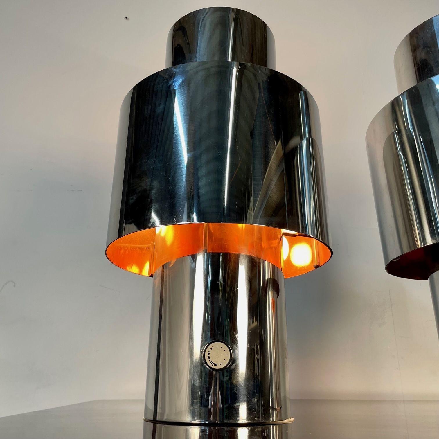 Willy Rizzo, Mid-Century Modern, Rare 'Love' Table Lamps, Chrome, Copper, 1960s For Sale 3