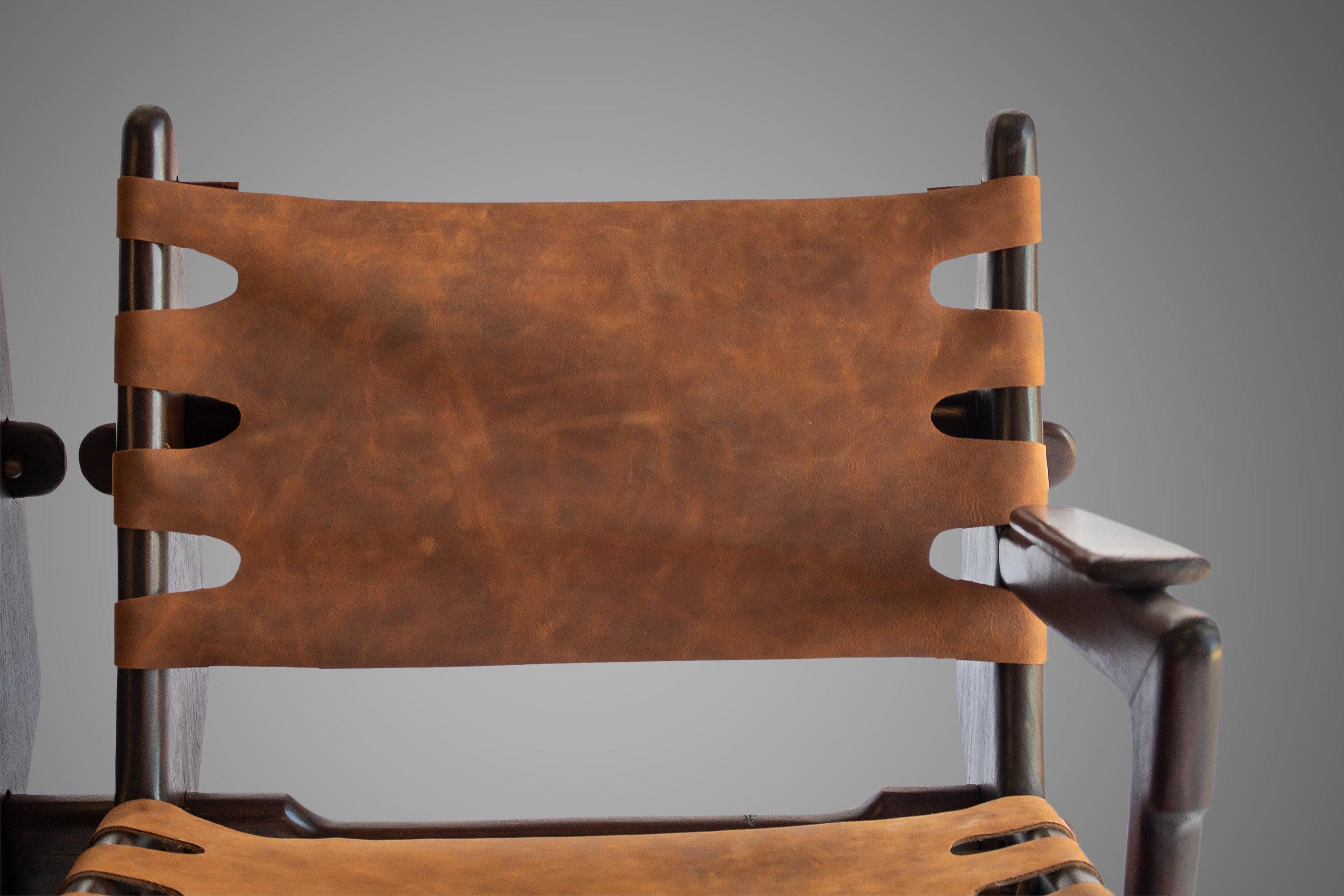 Ecuadorean Loveseat in Solid Fruitwood & Leather by Angel Pazmino, Ecuador, c. 1960's For Sale