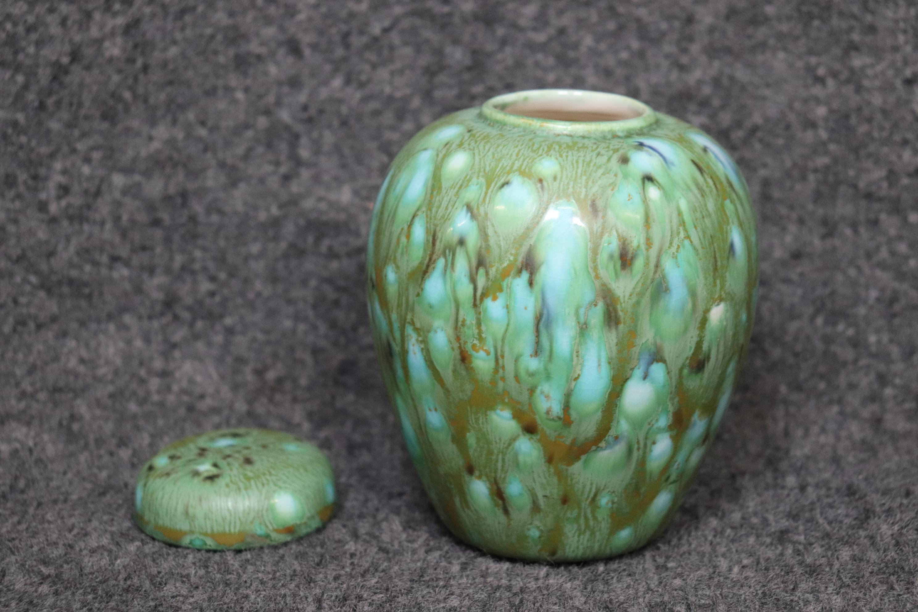 Fired Rare Mid-Century Modern MCM Pottery Vase, Jar with Lid Signed 