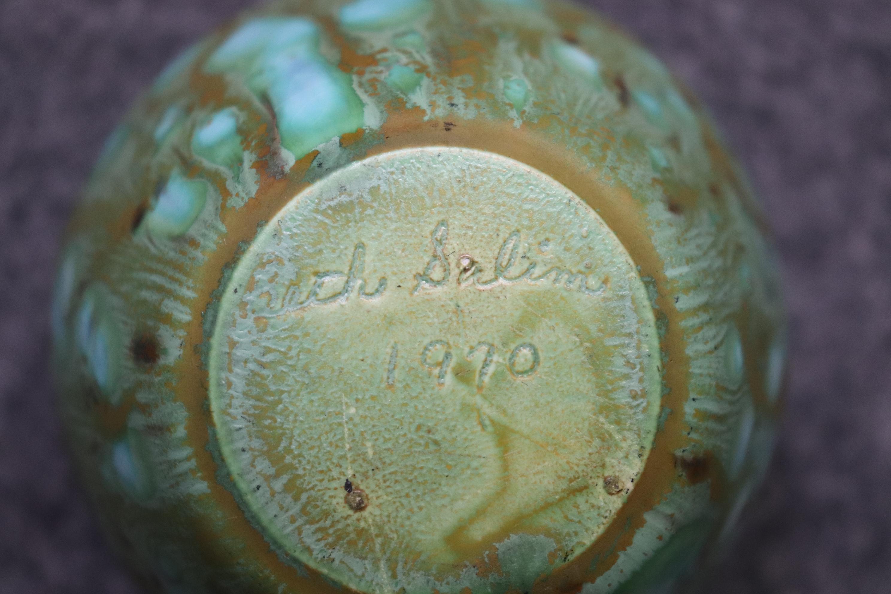 Rare vase en poterie MCM moderne du milieu du siècle, jarre avec couvercle signé 