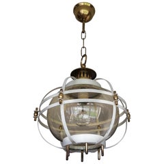 Rare Mid-Century Modern Metal & Brass & Mouthblown Glass Design Pendant Light