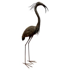 Rare Mid-Century Modern Metal Crane Bird Peacock Sculpture