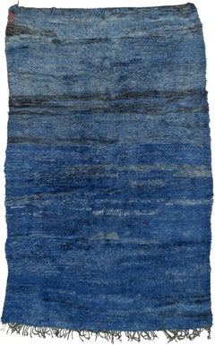 Rare Mid-Century Modern Monochrome Indigo Blue Moroccan Berber Beni Mguild Rug