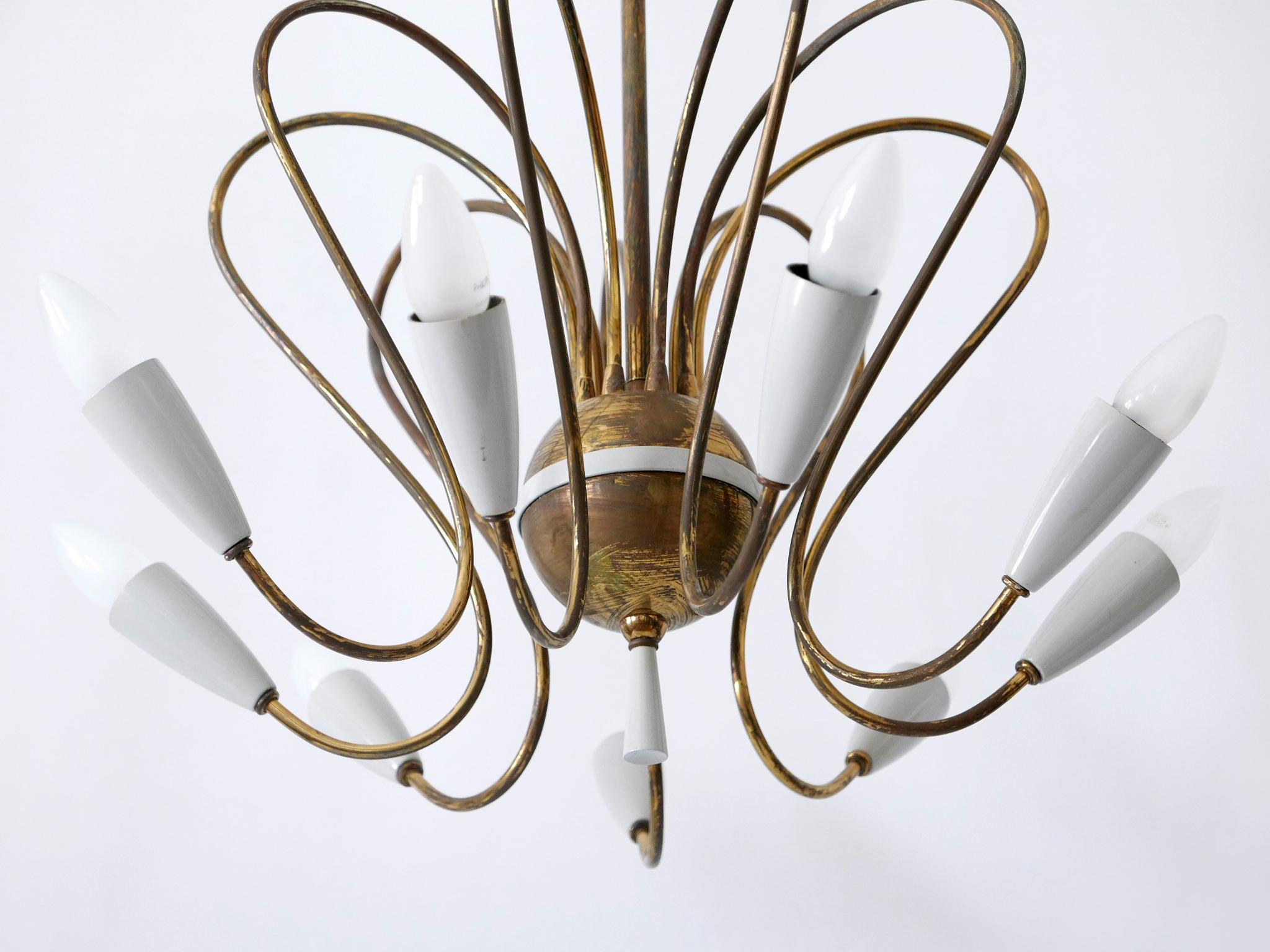 Seltener neunflammiger Sputnik-Kronleuchter oder Hängeleuchter mit Motiven, Mid-Century Modern, 1950er Jahre im Angebot 3
