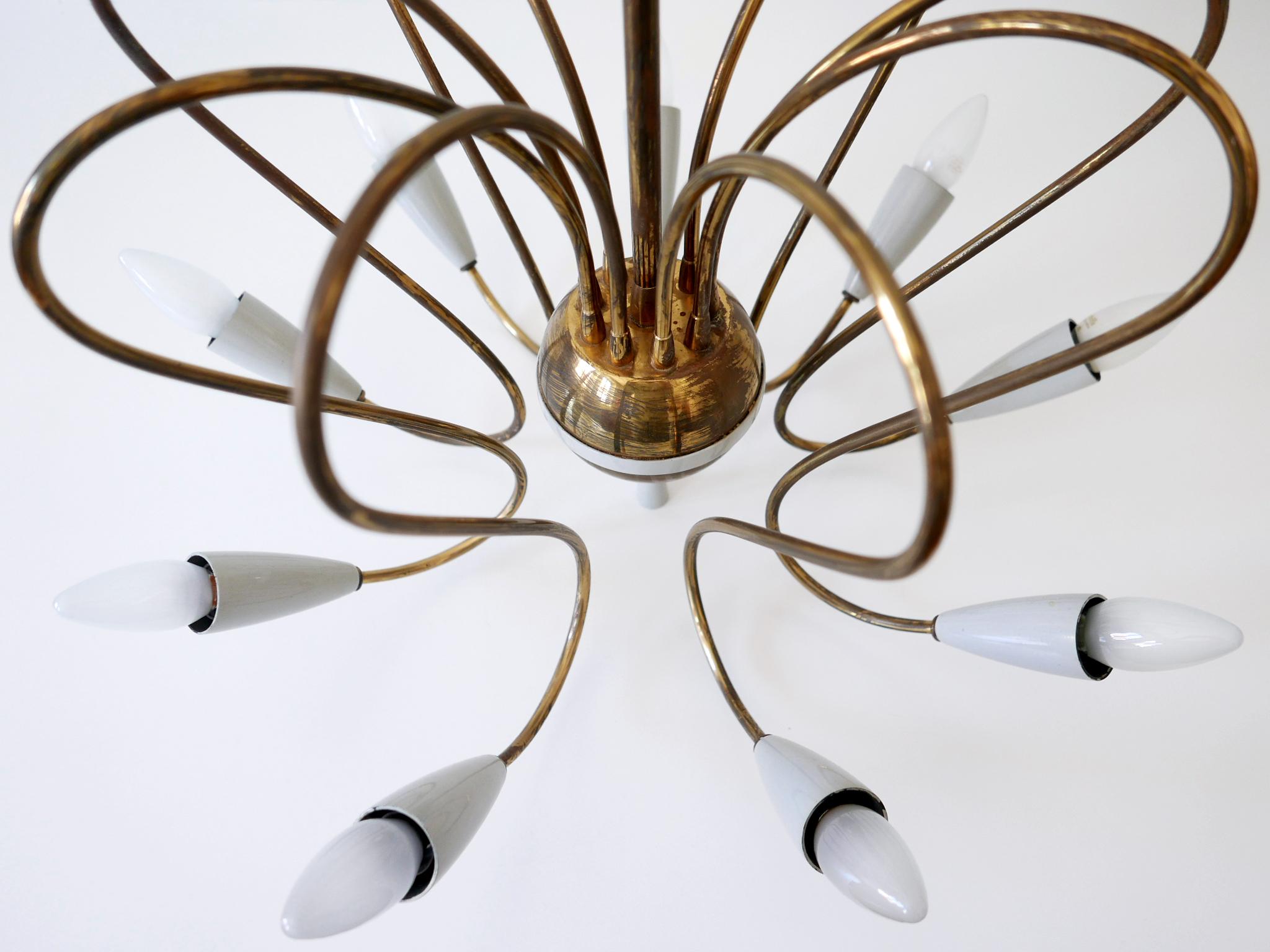 Seltener neunflammiger Sputnik-Kronleuchter oder Hängeleuchter mit Motiven, Mid-Century Modern, 1950er Jahre im Angebot 8