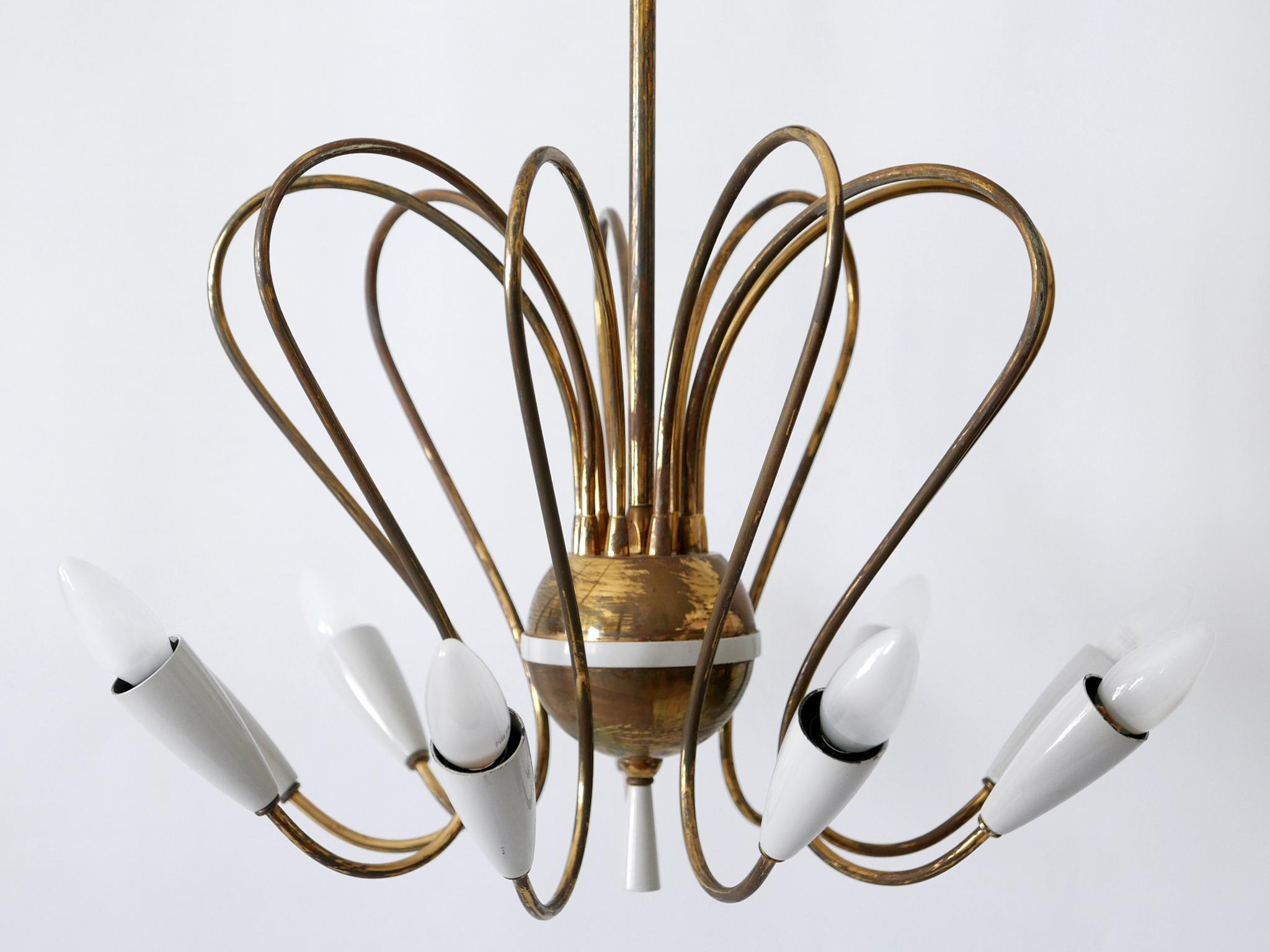German Rare Mid-Century Modern Nine-Flamed Sputnik Chandelier or Pendant Lamp, 1950s For Sale