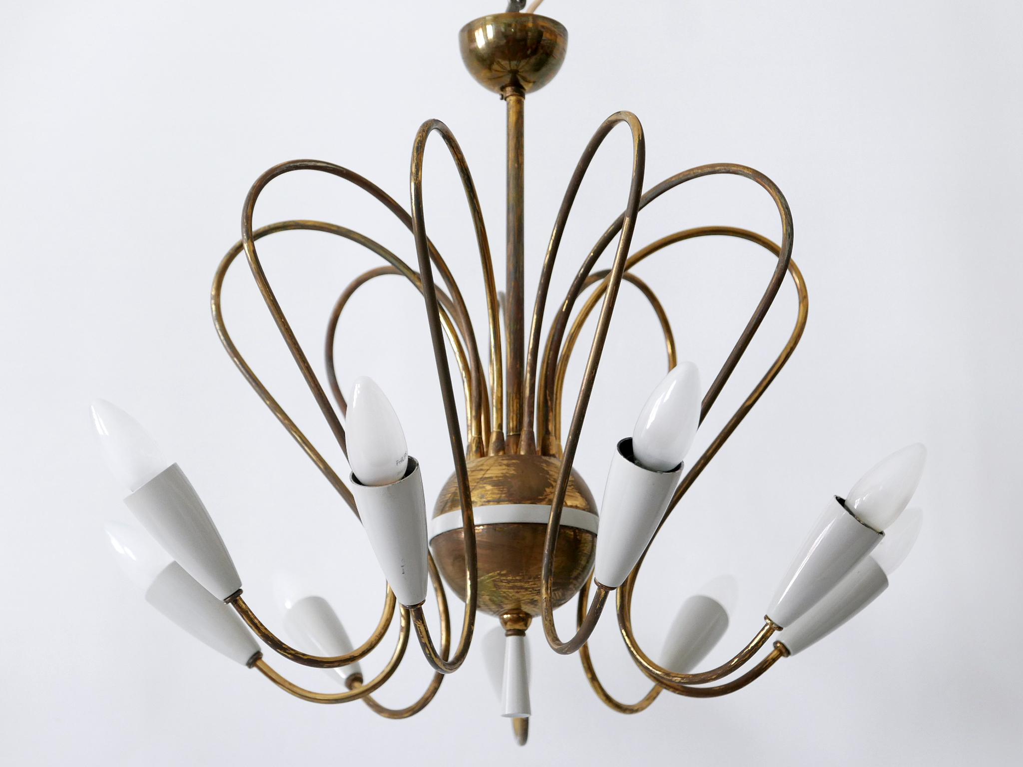 Mid-20th Century Rare Mid-Century Modern Nine-Flamed Sputnik Chandelier or Pendant Lamp, 1950s For Sale