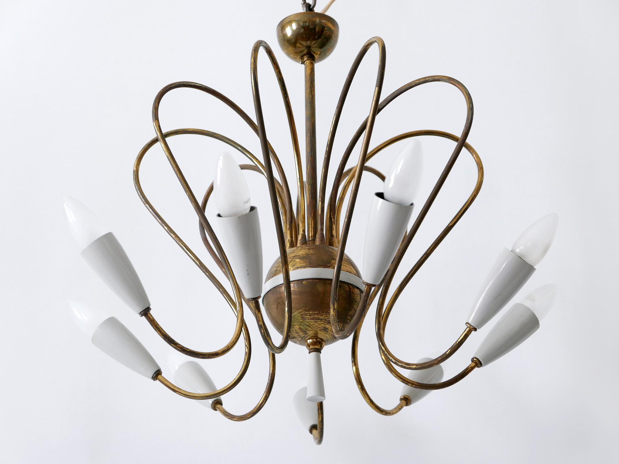 Rare Mid-Century Modern Nine-Flamed Sputnik Chandelier or Pendant Lamp, 1950s For Sale 3