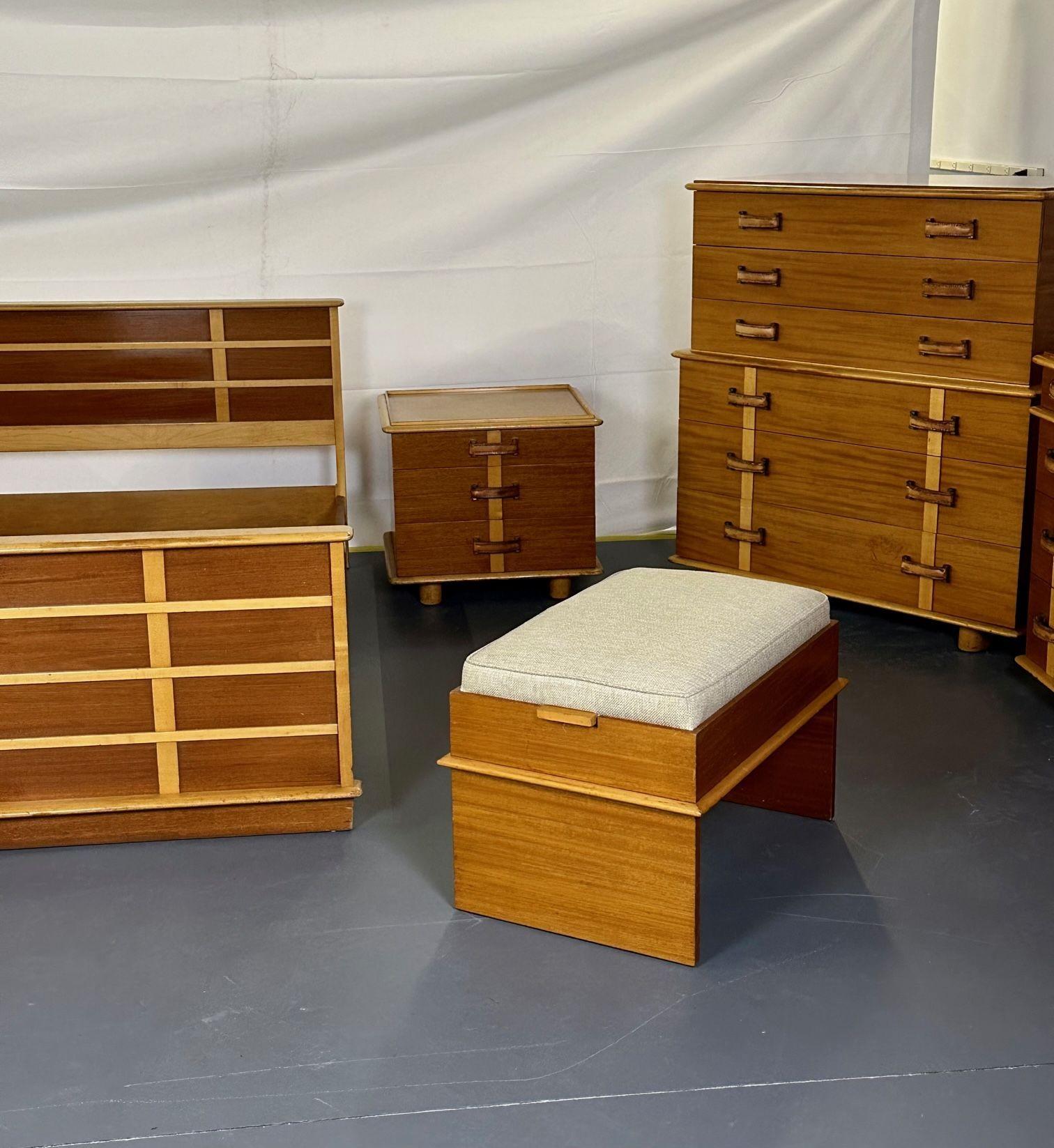 Brass Paul Frankl, John Stuart, Mid-Century Modern Rare Station Wagon Full Bedroom Set For Sale