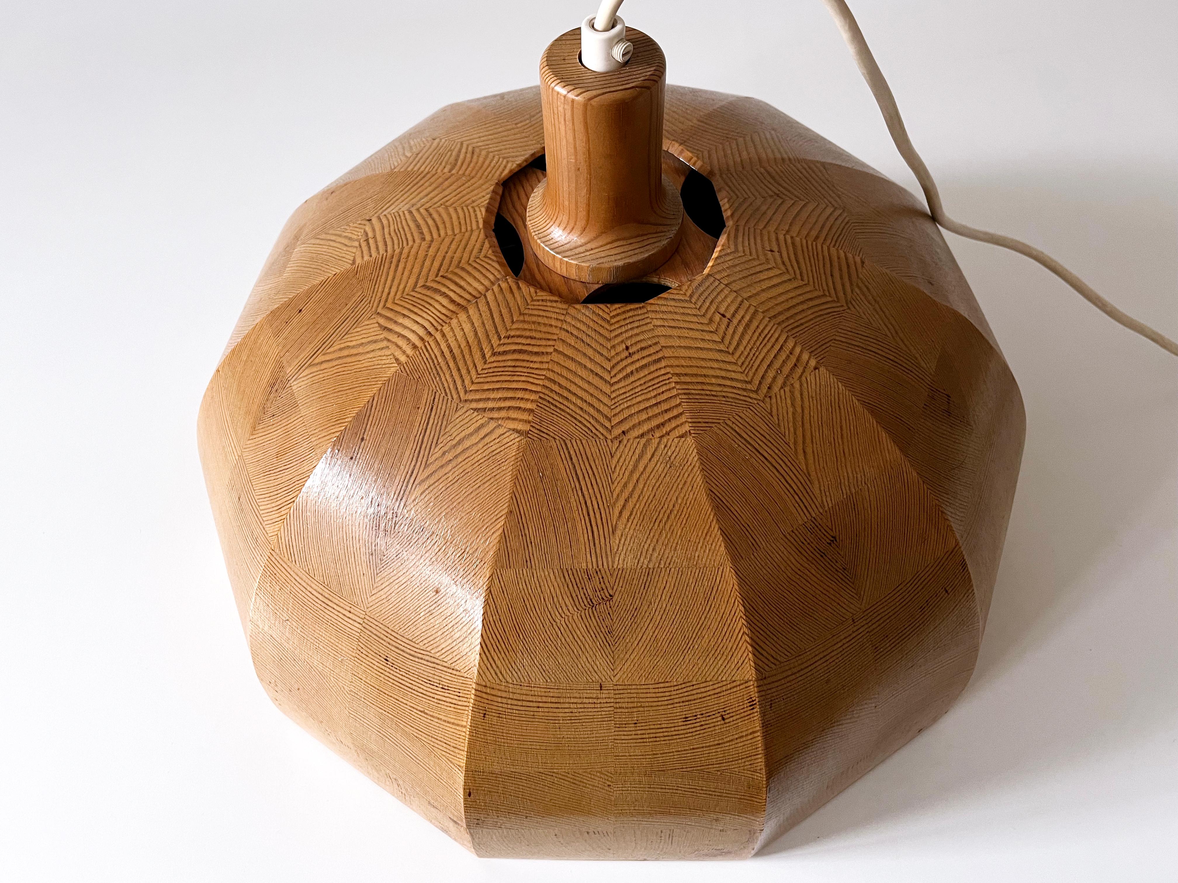 Rare Mid-Century Modern Pine Wood Pendant Lamp or Hanging Light Sweden, 1960s For Sale 12
