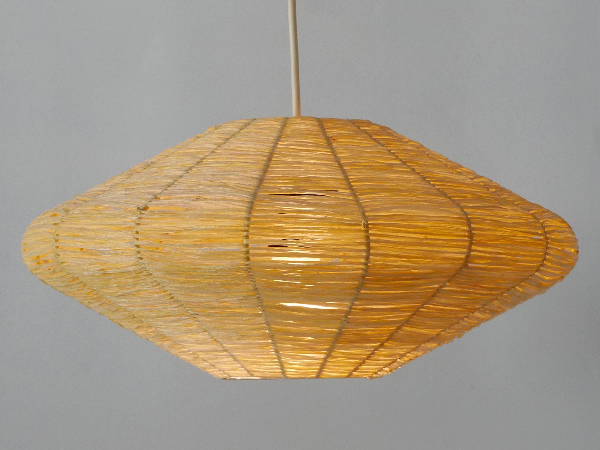 Rare Mid-Century Modern Raffia Bast Pendant Lamp or Hanging Light Germany 1970s For Sale 8