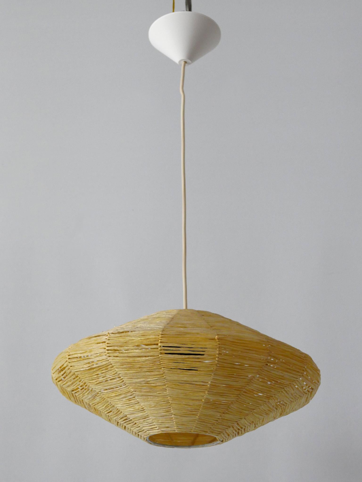 Metal Rare Mid-Century Modern Raffia Bast Pendant Lamp or Hanging Light Germany 1970s For Sale