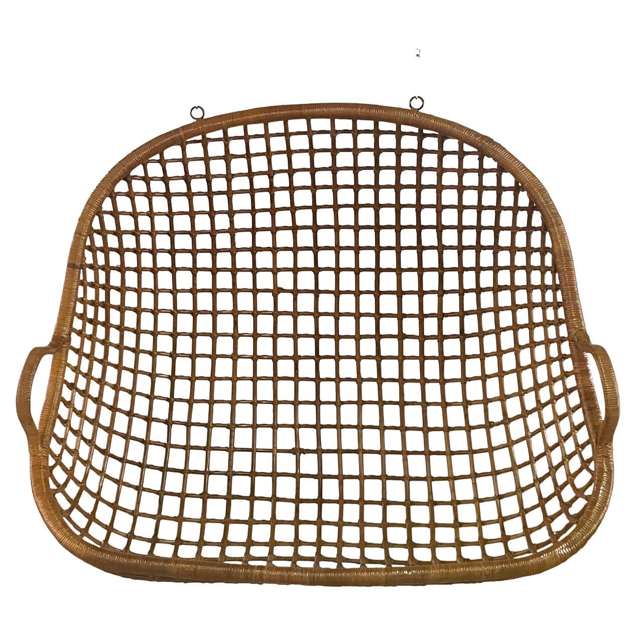 Rare Mid Century Modern Rattan 2 Seater Hanging Swing Loveseat For Sale