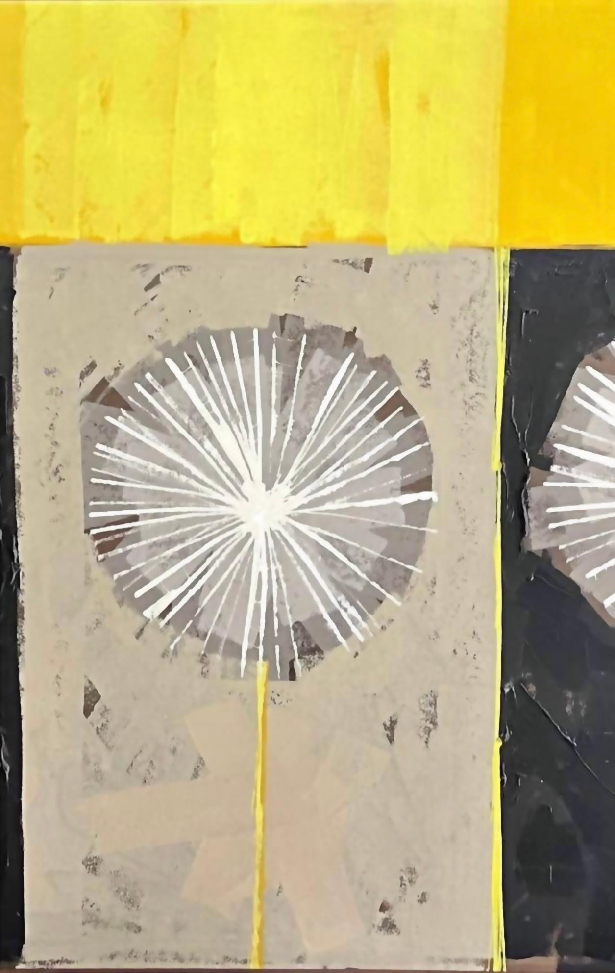 20th Century Rare Mid Century Modern Robert McCaine Cubist Color Block Dandelion Painting For Sale