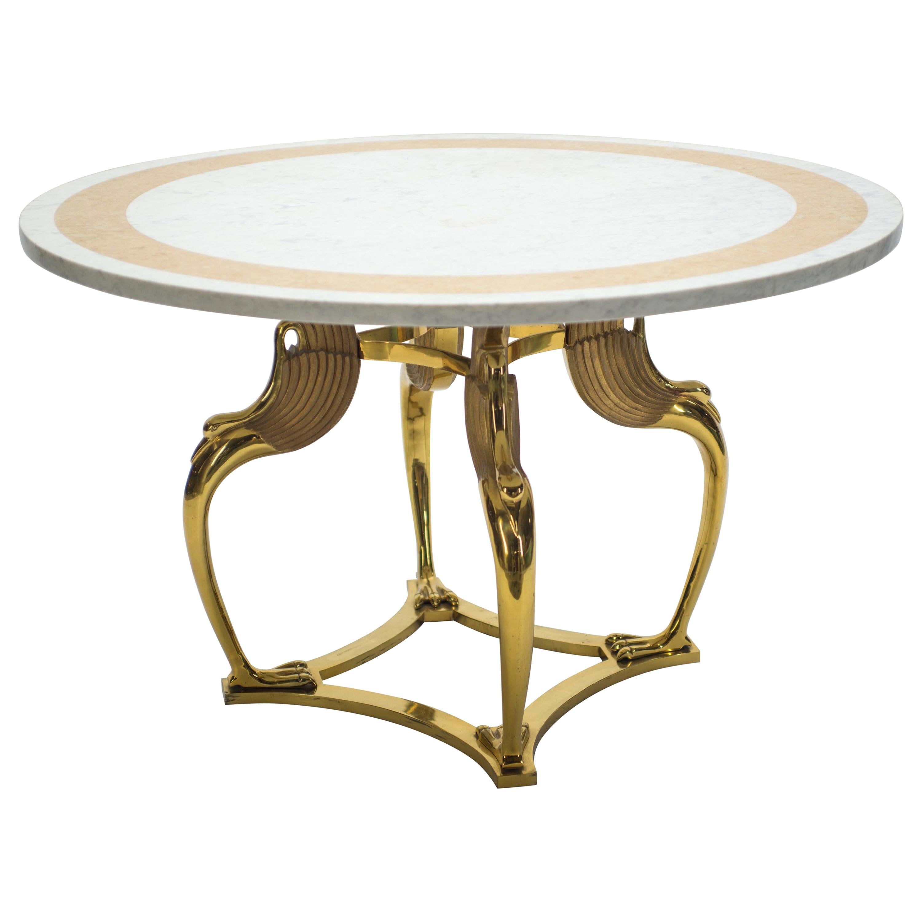 Rare Mid-Century Modern Robert Thibier Brass Marble Dining Table, 1970s