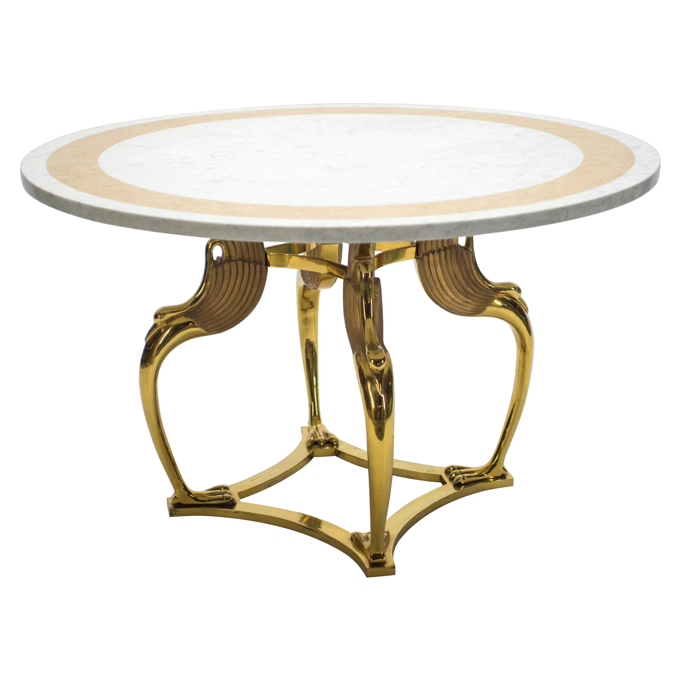 Rare Mid-Century Modern Robert Thibier Brass Marble Dining Table, 1970s