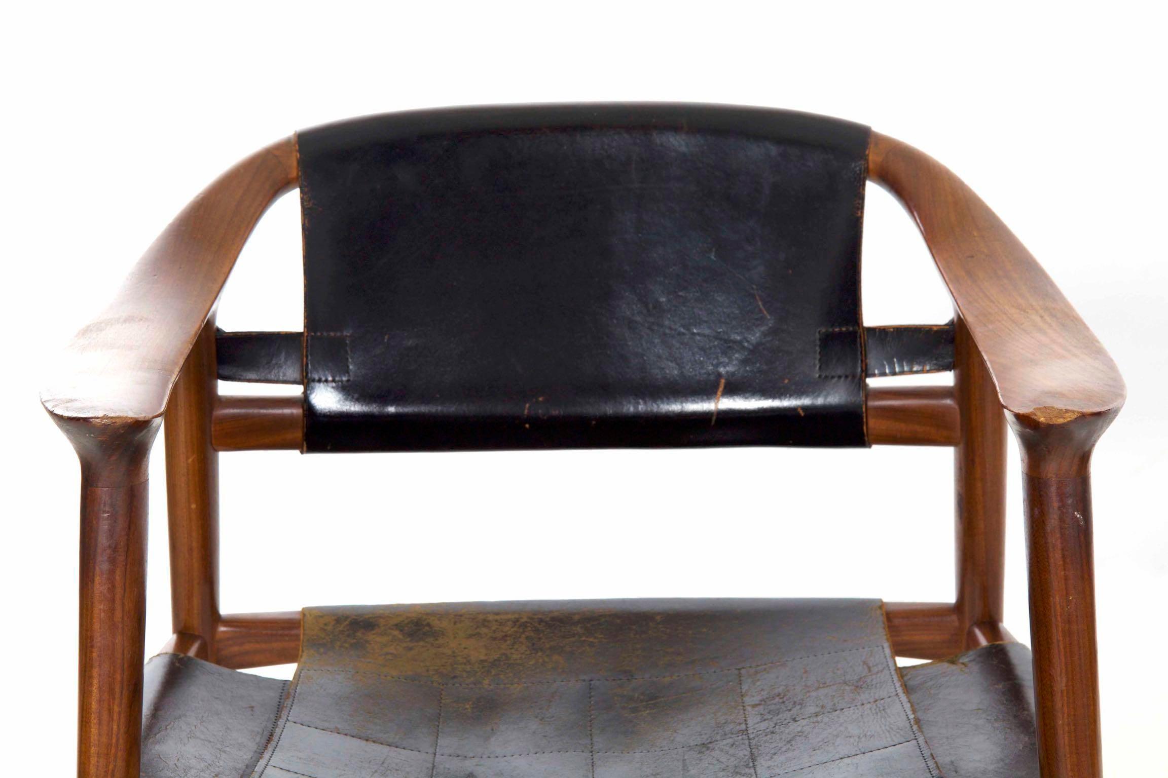Leather Rare Mid-Century Modern Sculpted Pair of 