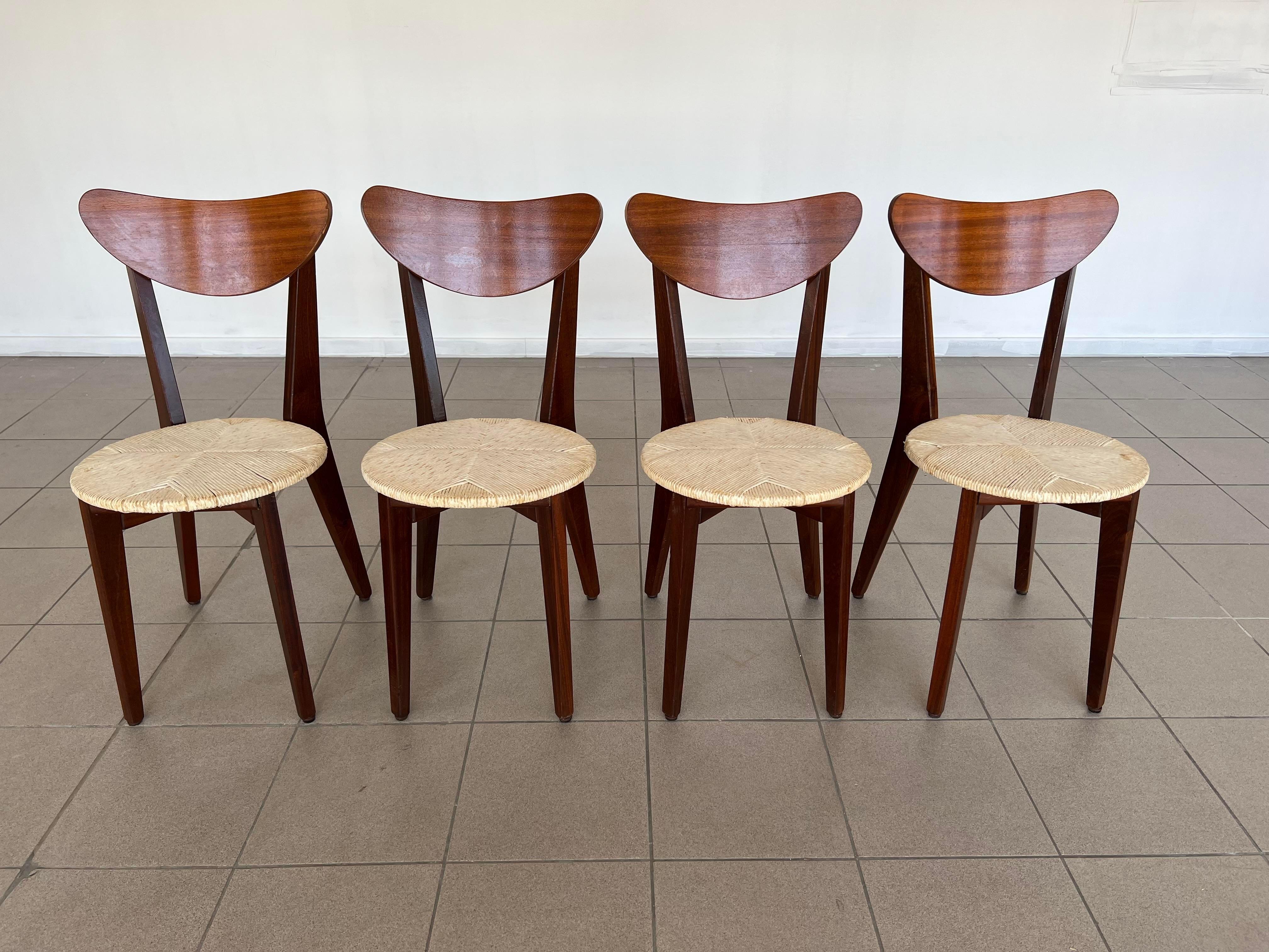 Dutch Rare Mid-Century Modern Set of 4 Dining Chairs by Louis Van Teeffelen, 1960s