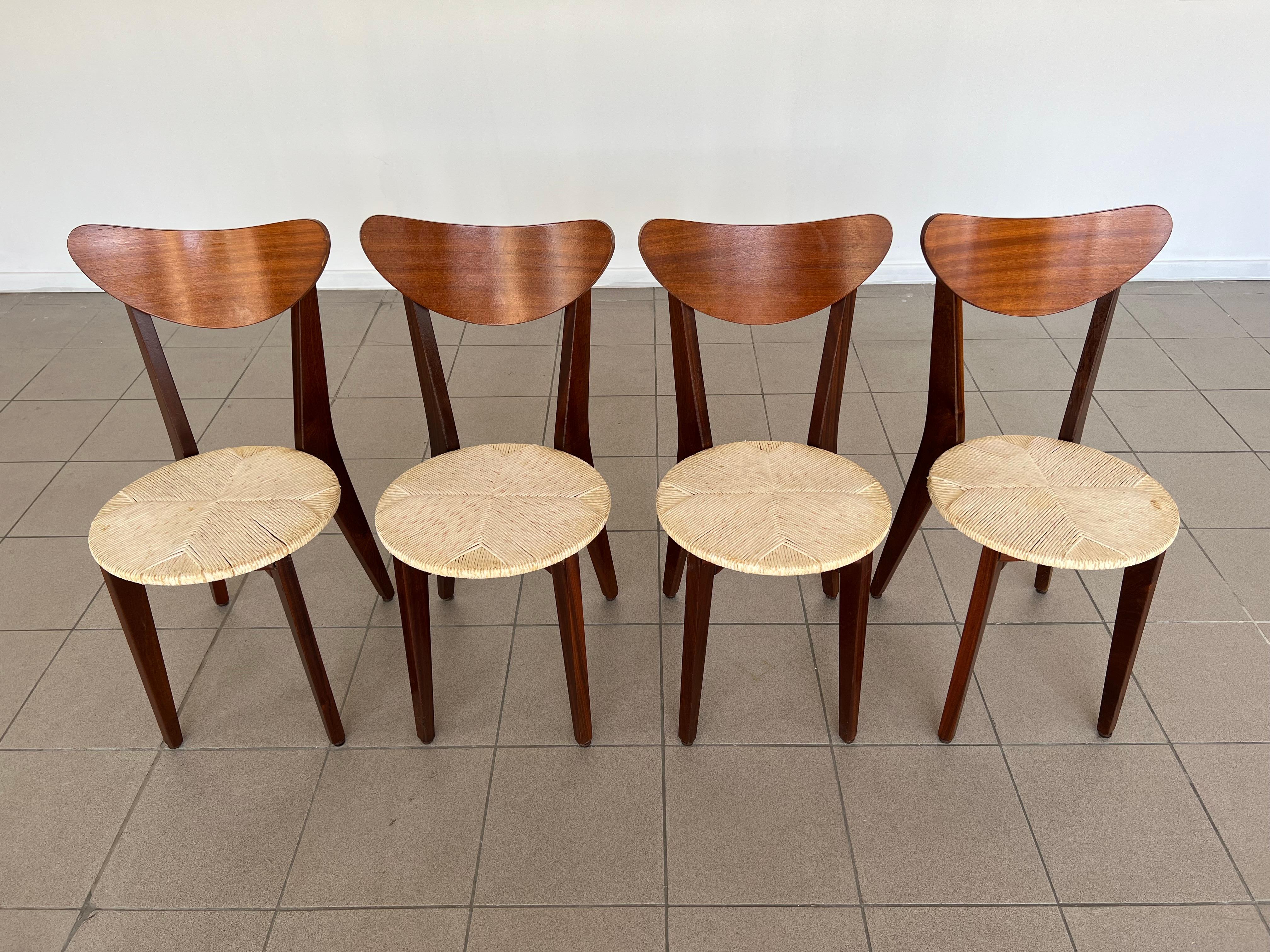 Rare Mid-Century Modern Set of 4 Dining Chairs by Louis Van Teeffelen, 1960s In Good Condition In Bridgeport, CT