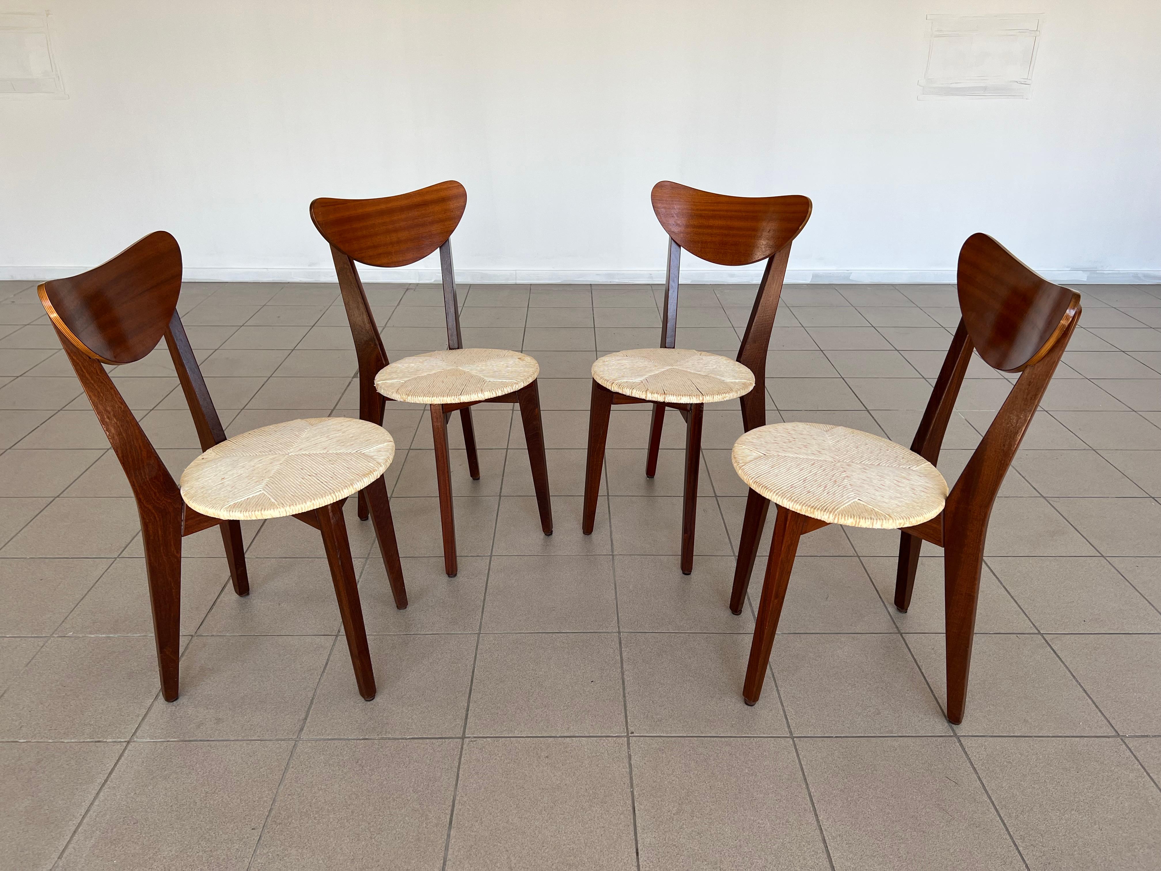 Rare Mid-Century Modern Set of 4 Dining Chairs by Louis Van Teeffelen, 1960s 2