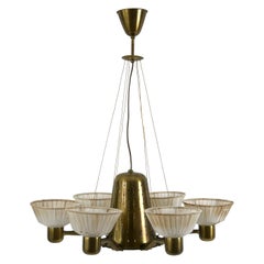 Raro lampadario a sei bracci in stile Mid-Century Modern di Hans Bergström, Svezia, anni '50