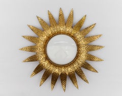 Rare Mid-Century Modern sunburst ceiling lamp in metal and milk glass 1960 Italy