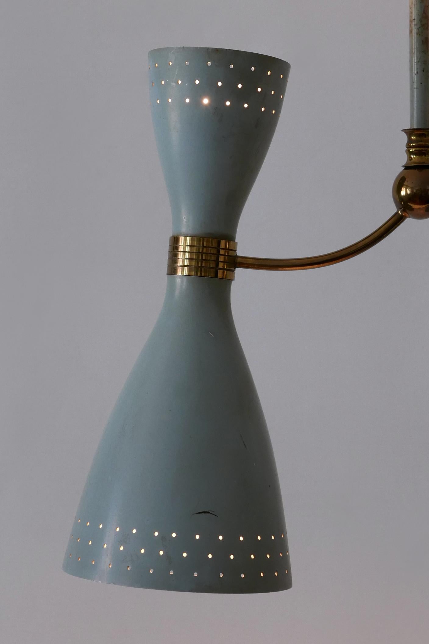 Rare Mid-Century Modern Two-Armed Diabolo Pendant Lamp or Chandelier Italy 1950s en vente 4