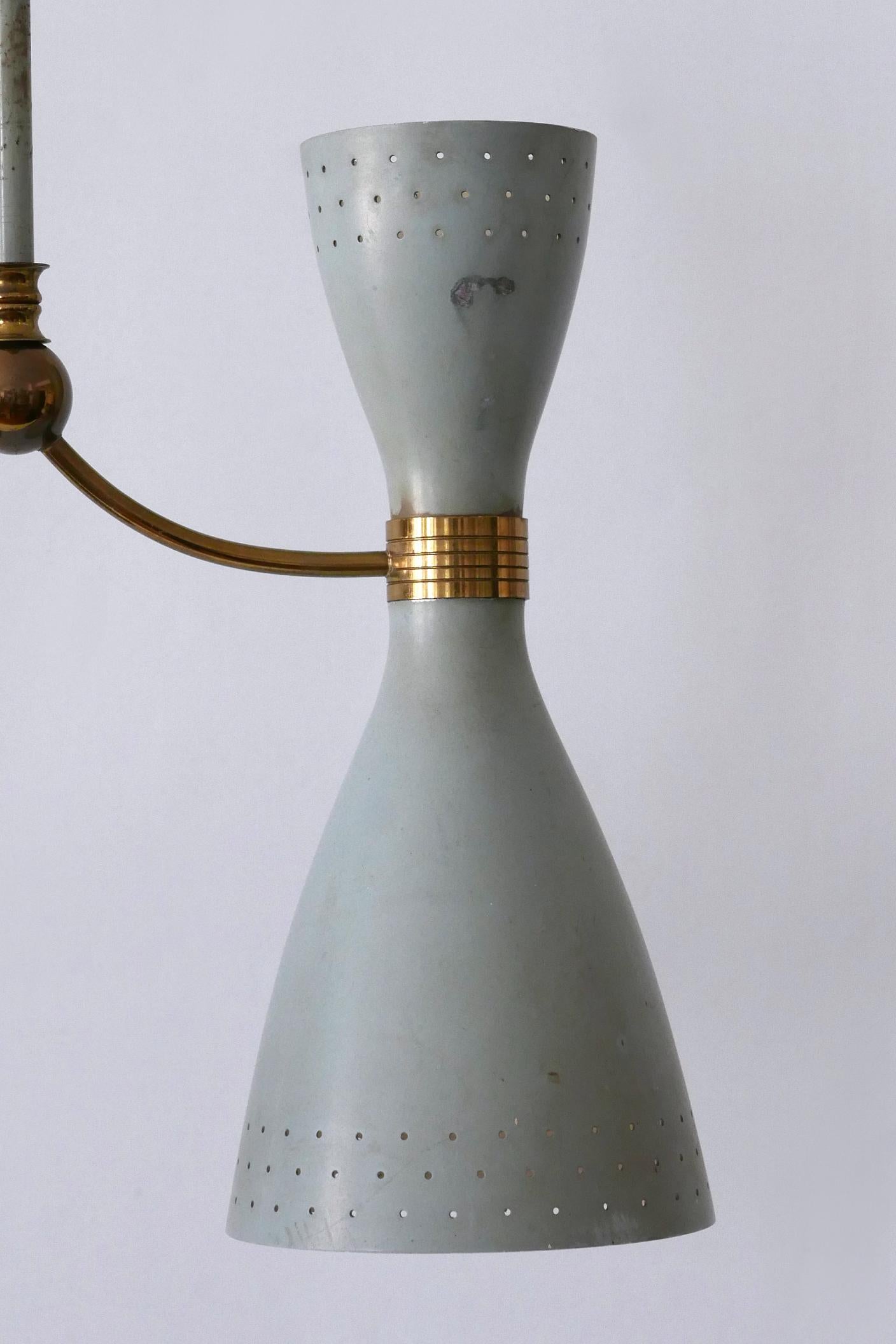 Rare Mid-Century Modern Two-Armed Diabolo Pendant Lamp or Chandelier Italy 1950s en vente 5