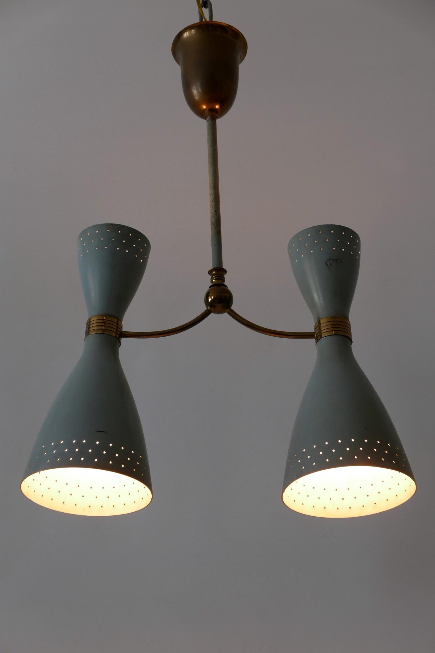 Rare Mid-Century Modern Two-Armed Diabolo Pendant Lamp or Chandelier Italy 1950s en vente 10