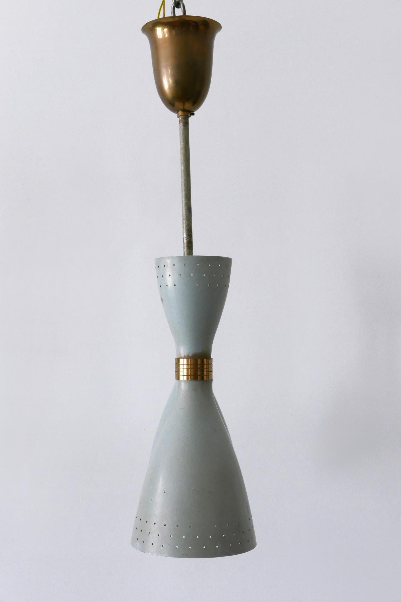 Rare Mid-Century Modern Two-Armed Diabolo Pendant Lamp or Chandelier Italy 1950s en vente 11